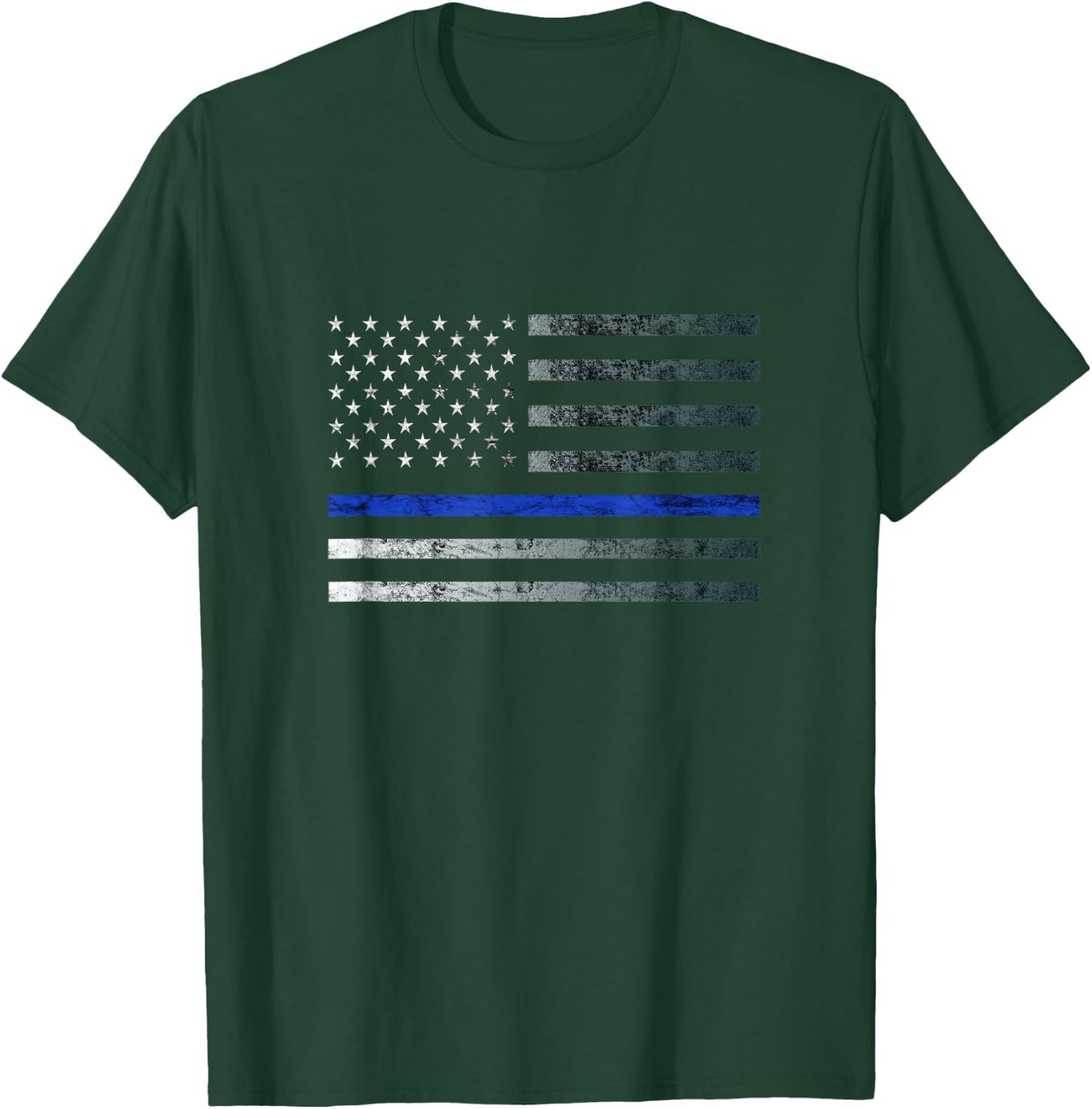 Thin Blue Line Police Officer Law Heroic Flag American Flag T-Shirt - T-Shirt | Forest