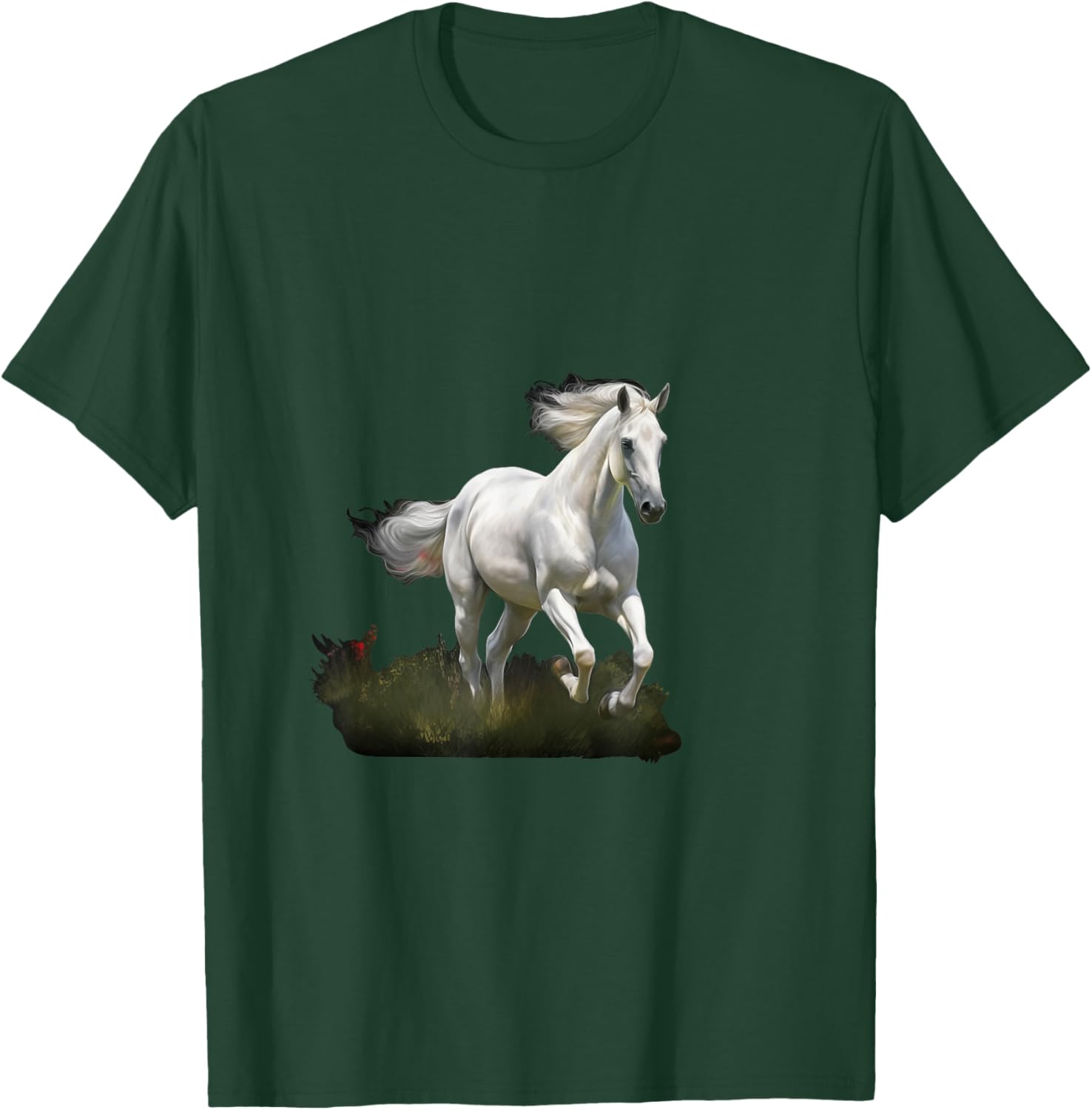 White Horse Style Realistic Painting in a Meadow T-Shirt - T-Shirt | Forest