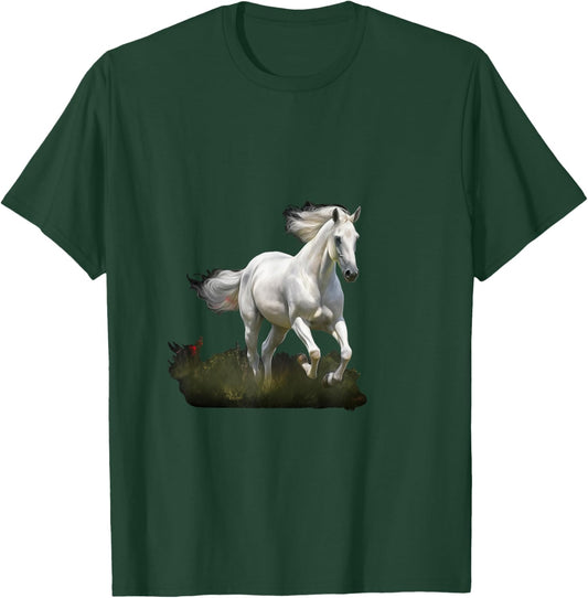 White Horse Style Realistic Painting in a Meadow T-Shirt - T-Shirt | Forest