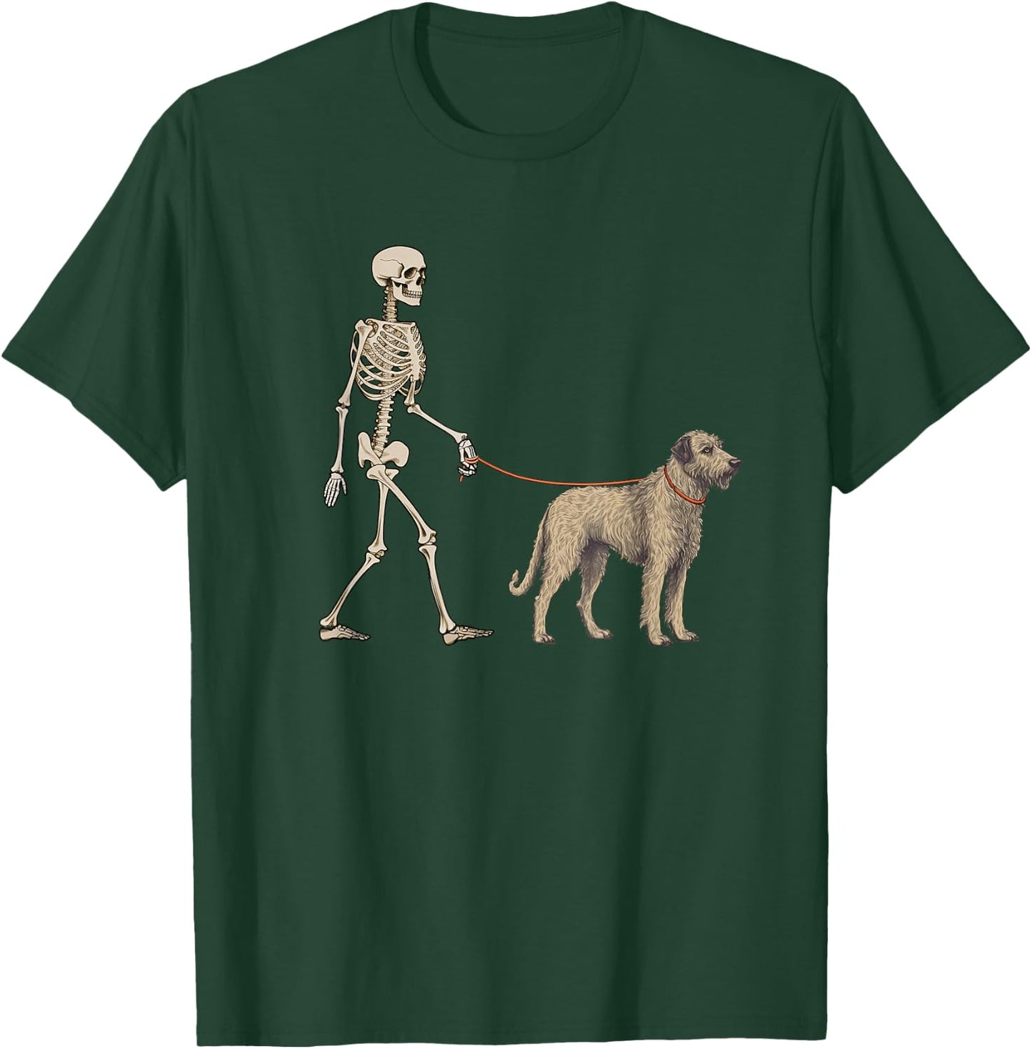 Funny Irish Wolfhound Skeleton Dog Walking Halloween Dog T-Shirt - T-Shirt | Forest