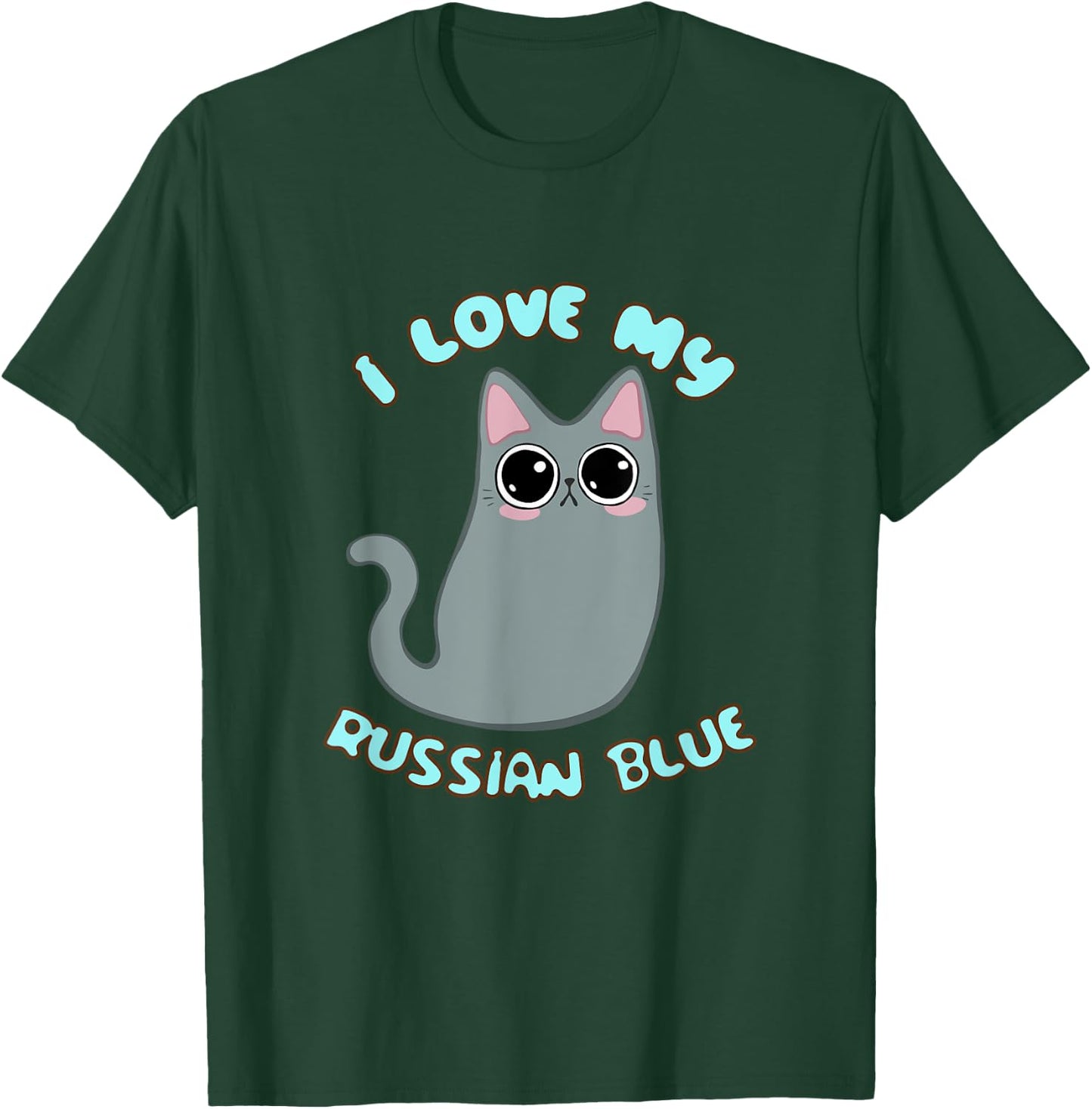 I Love My Russian Blue Cat Grey Gray Kitty Kawaii Chibi cute Women Kids T-Shirt - T-Shirt | Forest