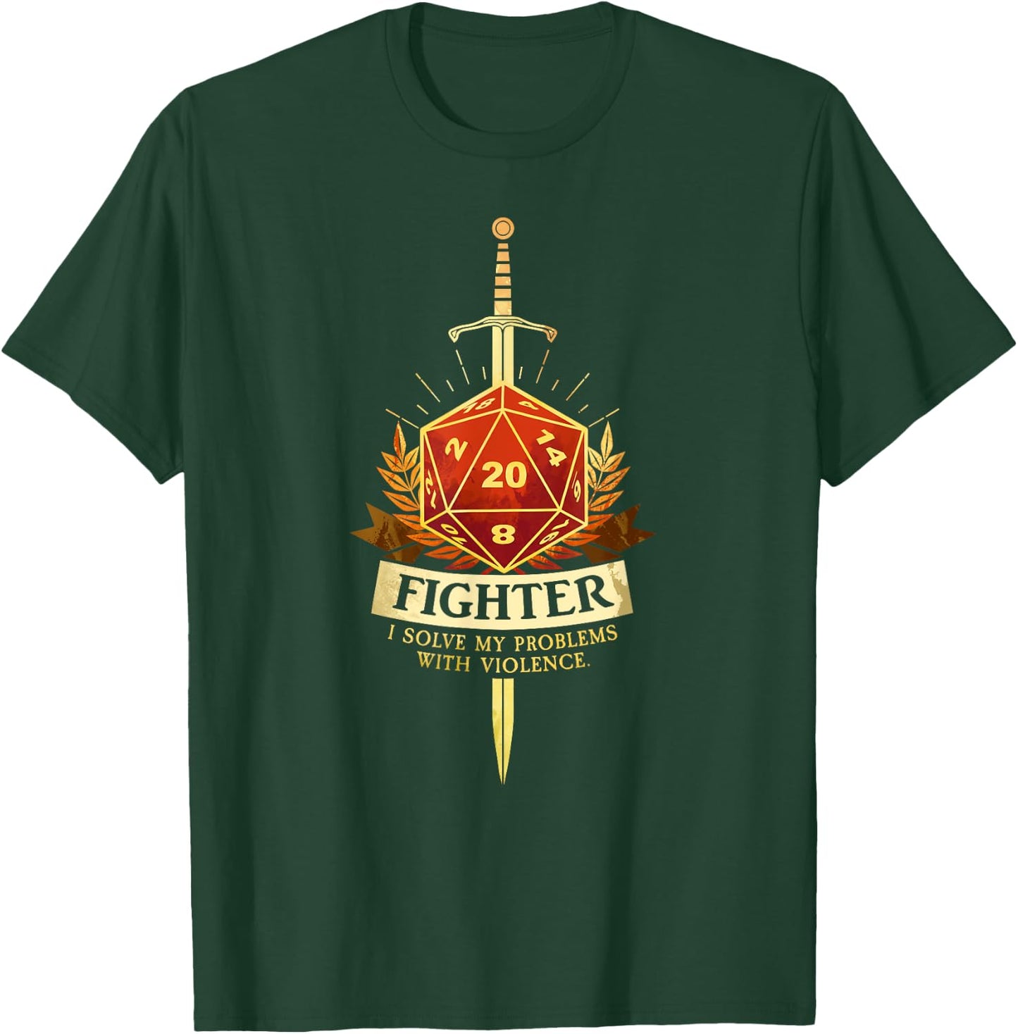 Gamer Class Fighter RPG TRPG Fantasy Gaming - Black, Men's Small, Classic Fit, Short Sleeve T-Shirt - T-Shirt | Forest