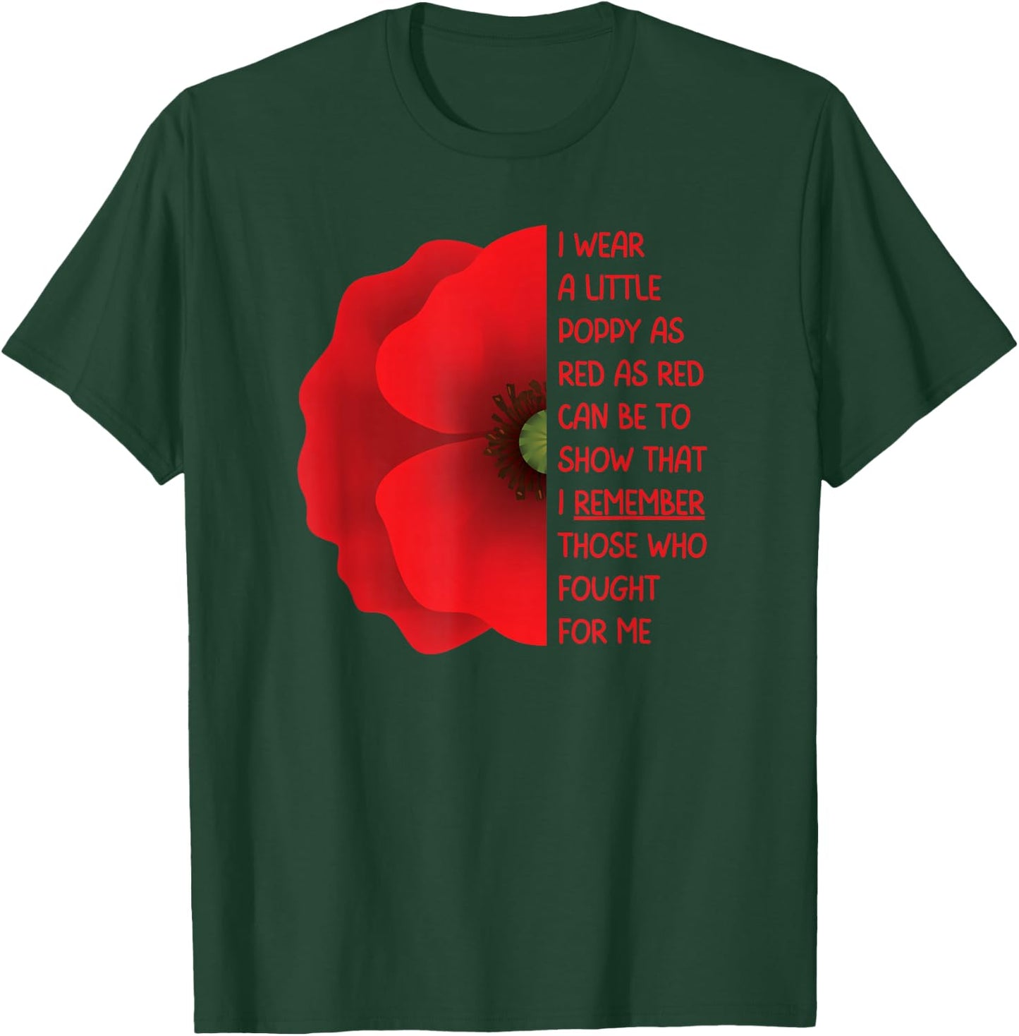 Veterans Day USA Memorial Lest We Forget Red Poppy Flower T-Shirt - T-Shirt | Forest