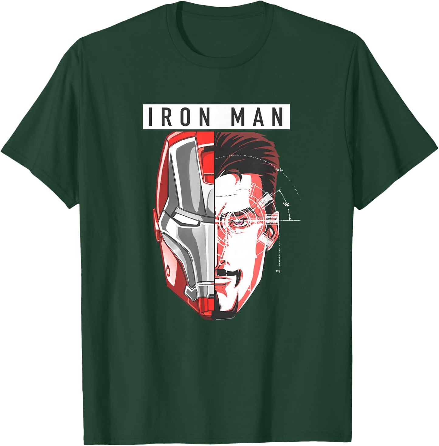 Marvel Comics Retro Classic Iron Man Tony Stark Split Face T-Shirt - T-Shirt | Forest