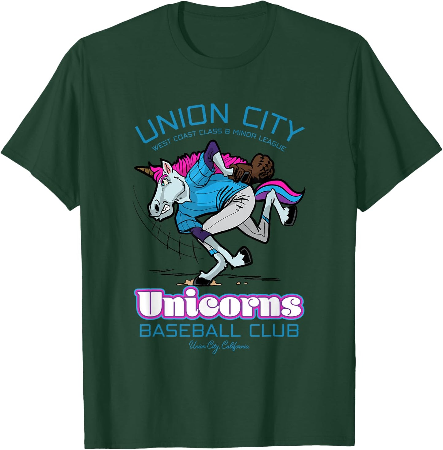 Union City Unicorns Retro Minor League Baseball Unicorn T-Shirt - T-Shirt | Forest