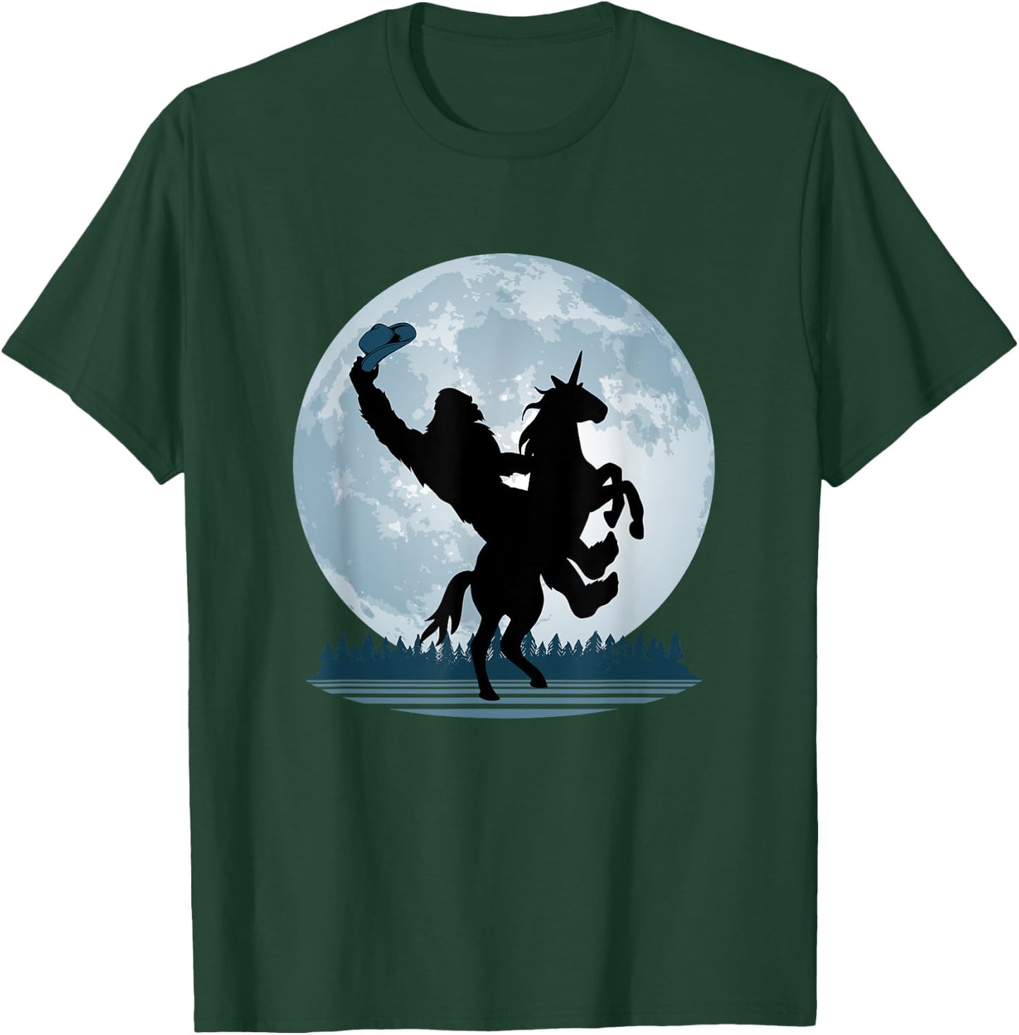Cowboy Bigfoot on a Unicorn - Sasquatch Full Moon Forest T-Shirt - T-Shirt | Forest