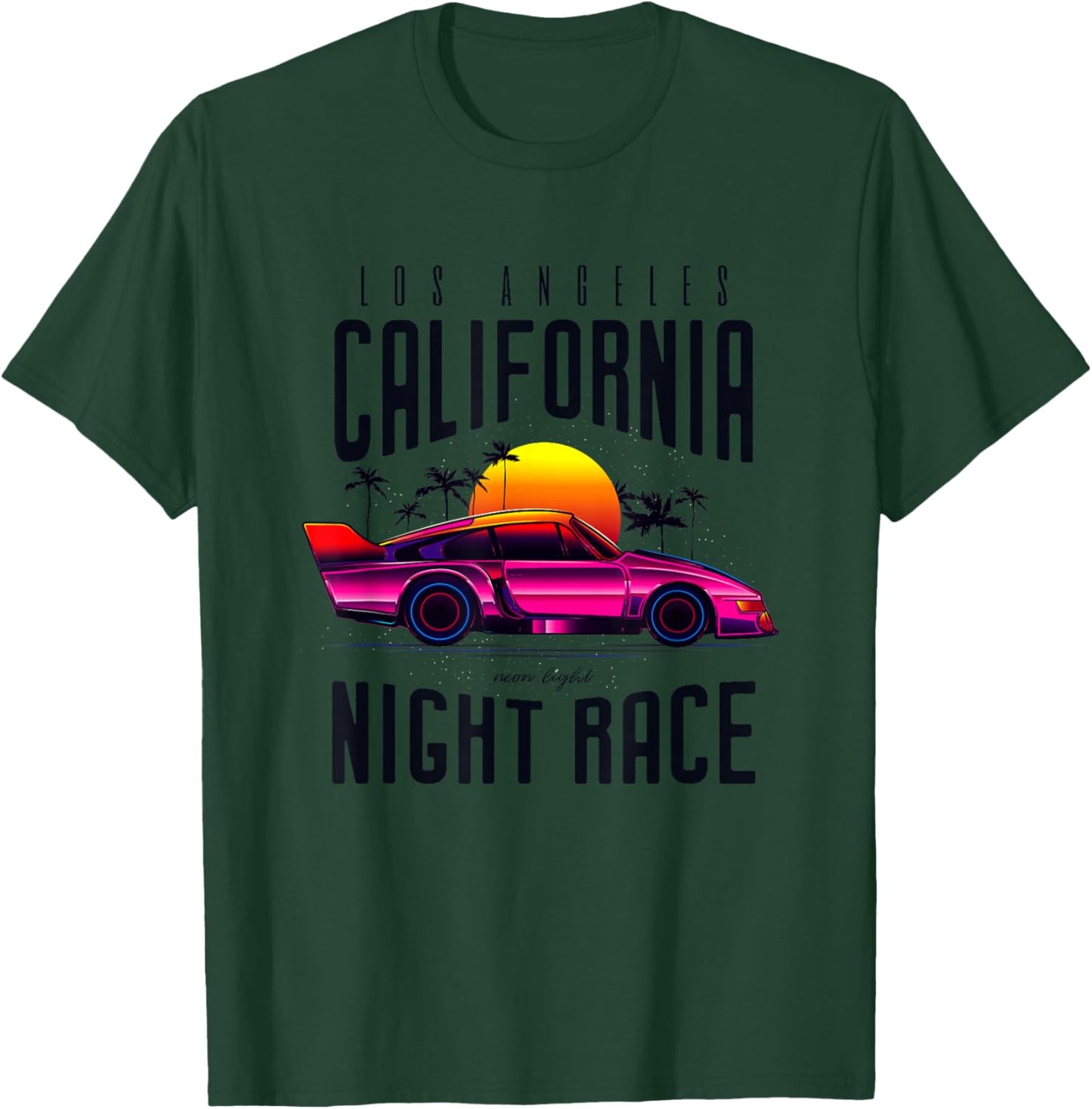 Vintage American California Night Race with Cars Graphic T-Shirt - T-Shirt | Forest