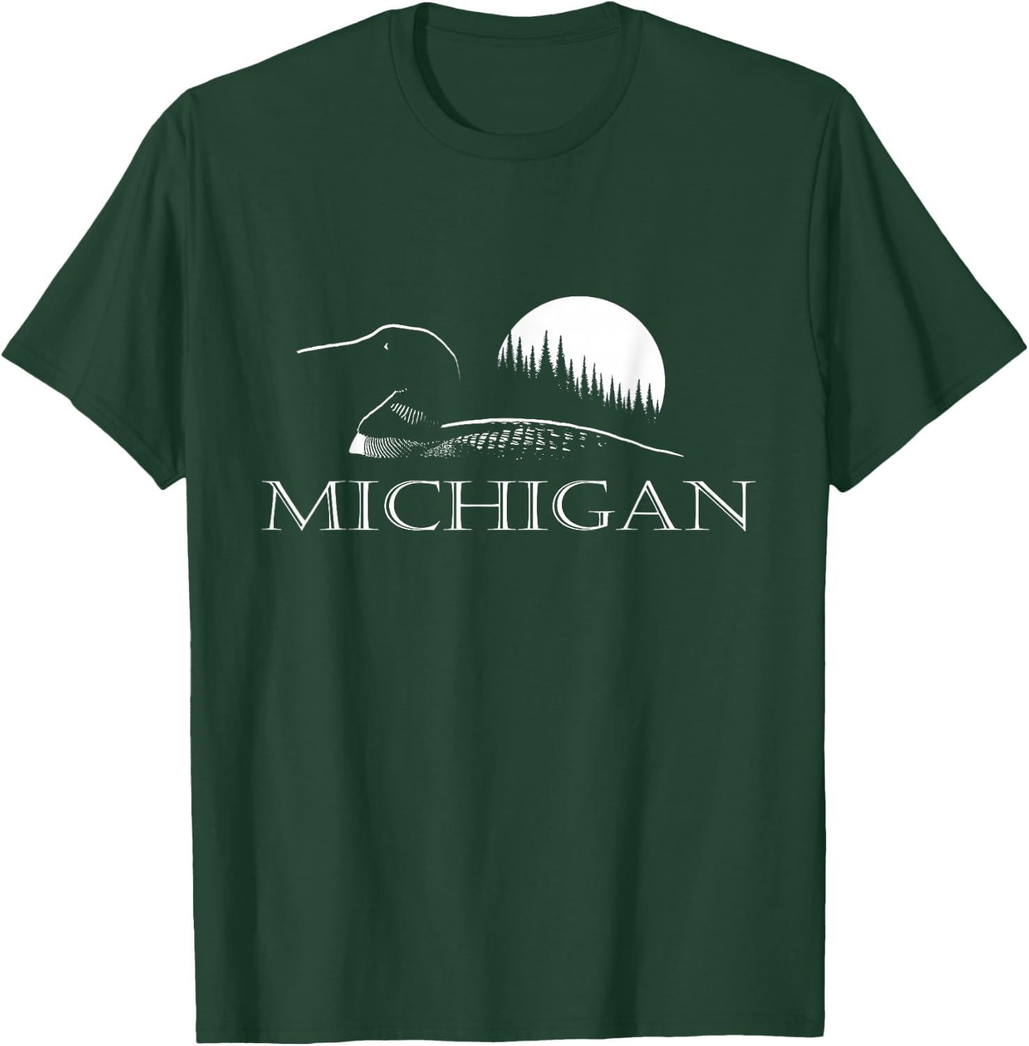 Michigan - Loon and Trees in Moonlight T-Shirt - T-Shirt | Forest