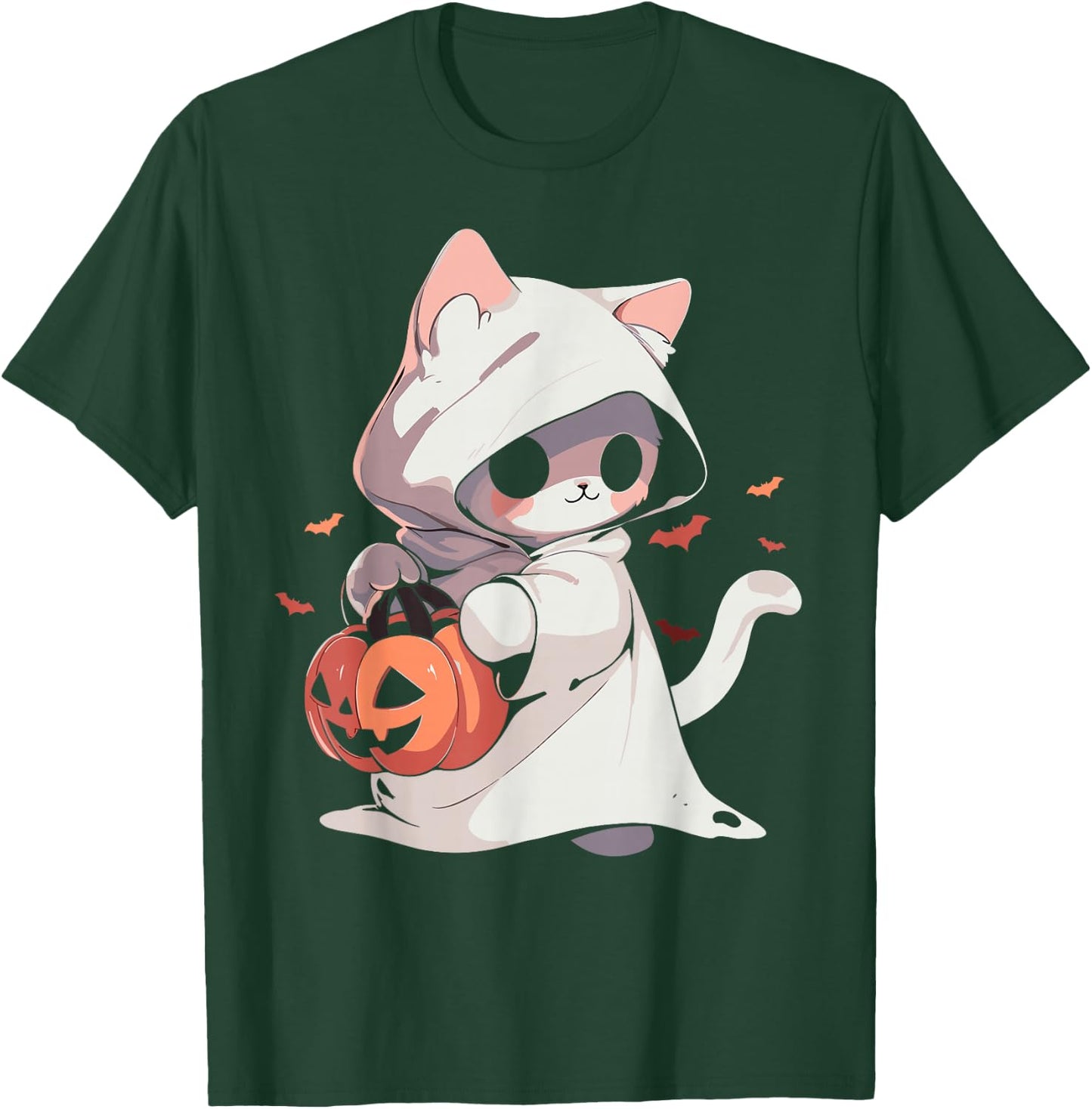Cat Ghost Kawaii Neko Anime Halloween Costume Pumpkin Lover T-Shirt - T-Shirt | Forest