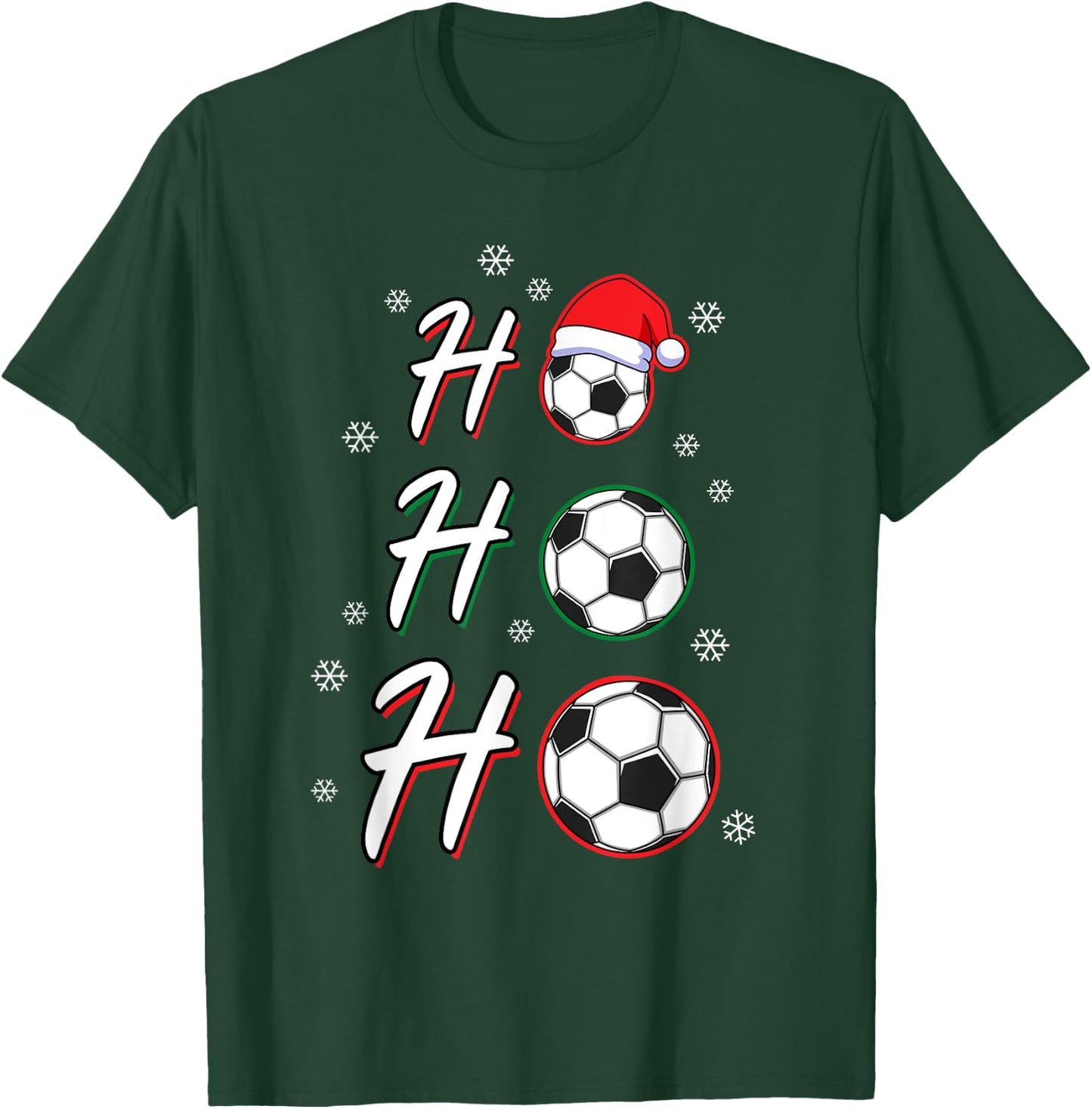 Ho Ho Ho Soccer Ball Wearing Santa Hat Soccer Christmas T-Shirt - T-Shirt | Forest