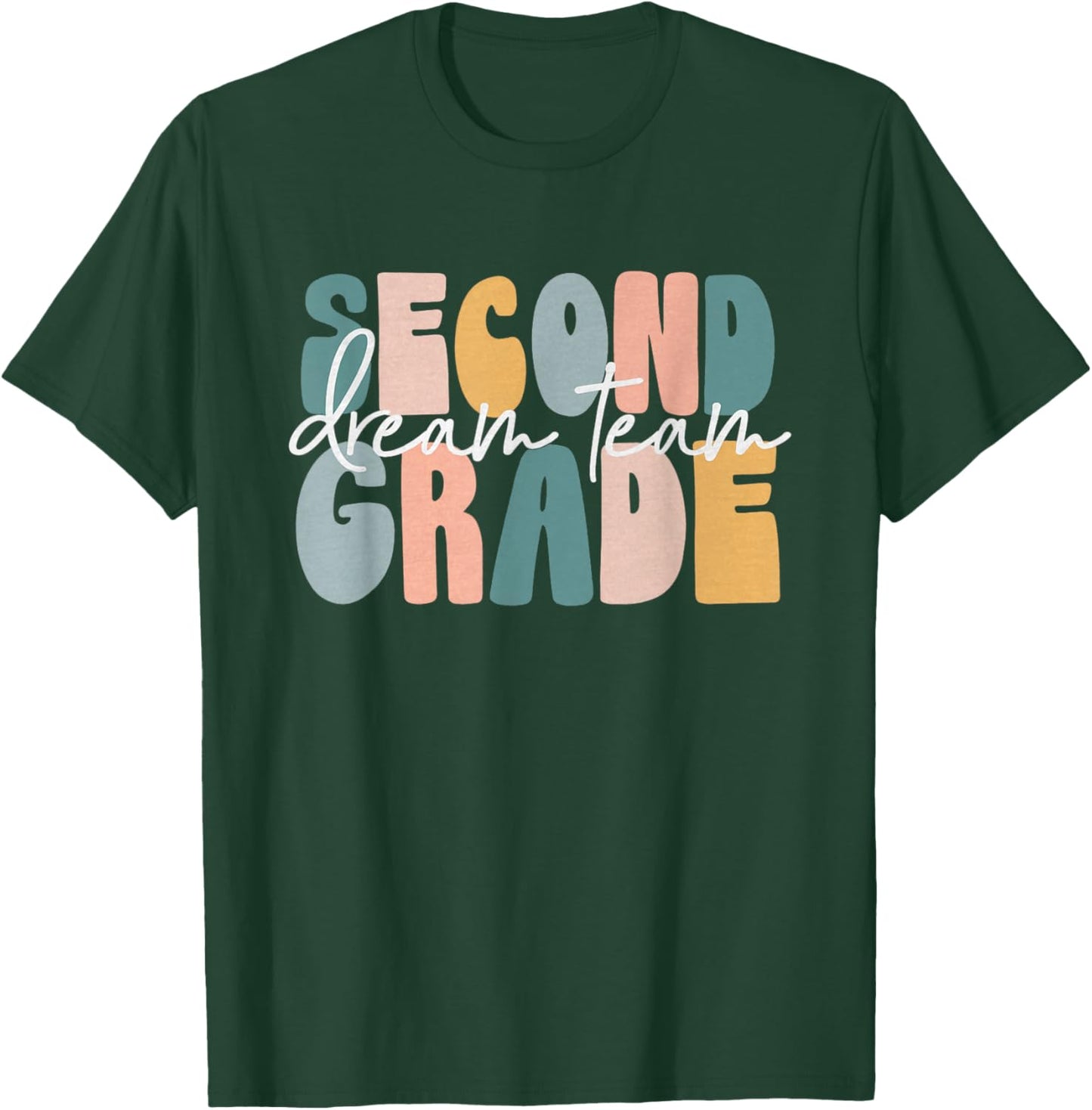 Second Grade Dream Team Retro Groovy Teacher Boys Girls T-Shirt - T-Shirt | Forest