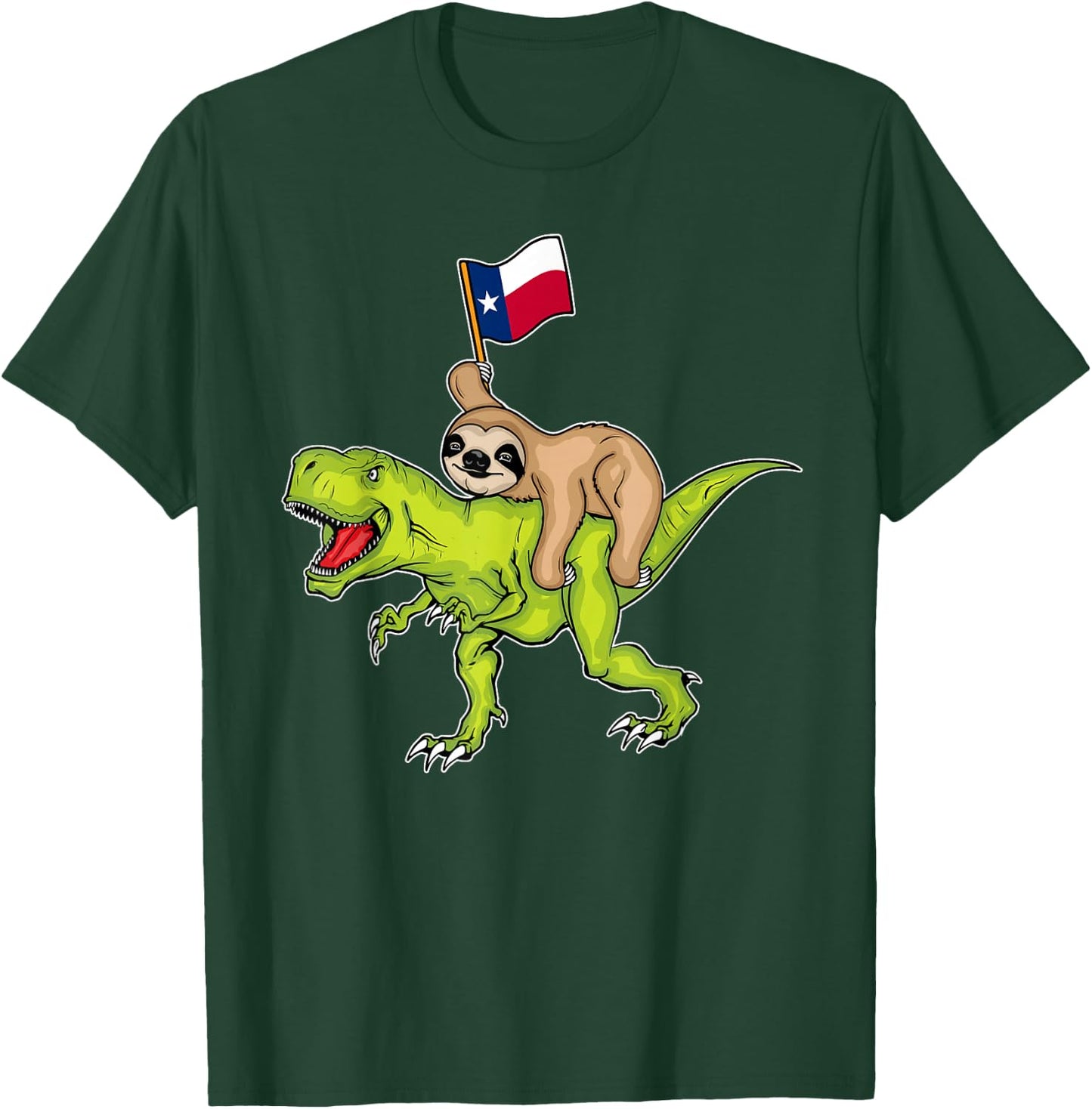 Texas Flag Dinosaur Sloth Lover Kids USA Texas T-Shirt - T-Shirt | Forest