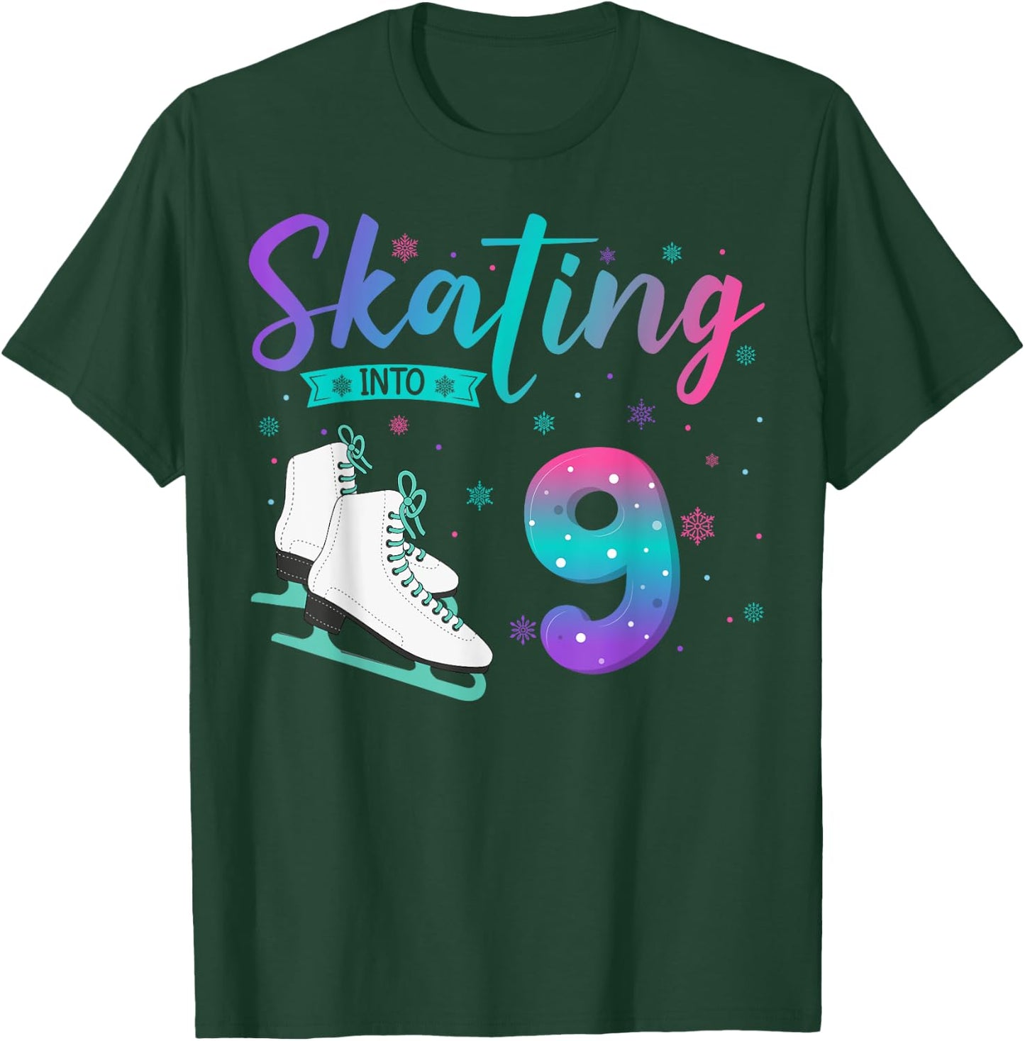 9 Year Old Girl Ice Skating Into 9th Birthday Kids T-Shirt - T-Shirt | Forest
