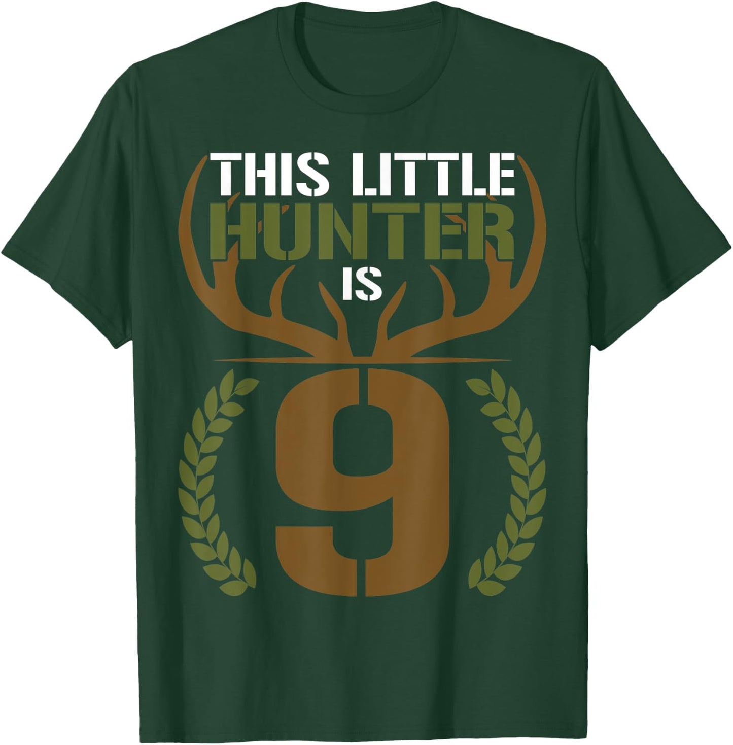 This Little Hunter is 9 Years Old 9th Birthday Deer Hunter T-Shirt - T-Shirt | Forest
