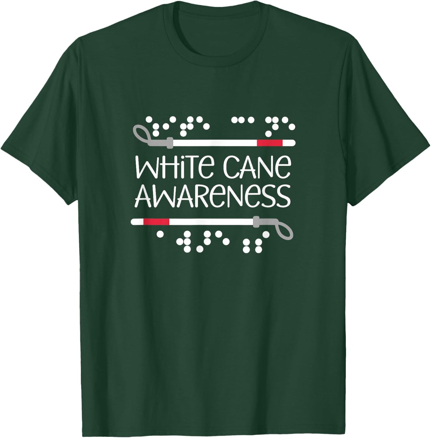 Visual Braille White Cane Awareness Blind Low Vision TVI T-Shirt - T-Shirt | Forest