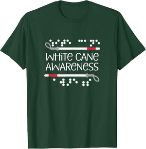 Visual Braille White Cane Awareness Blind Low Vision TVI T-Shirt - T-Shirt | Forest