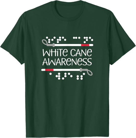 Visual Braille White Cane Awareness Blind Low Vision TVI T-Shirt - T-Shirt | Forest