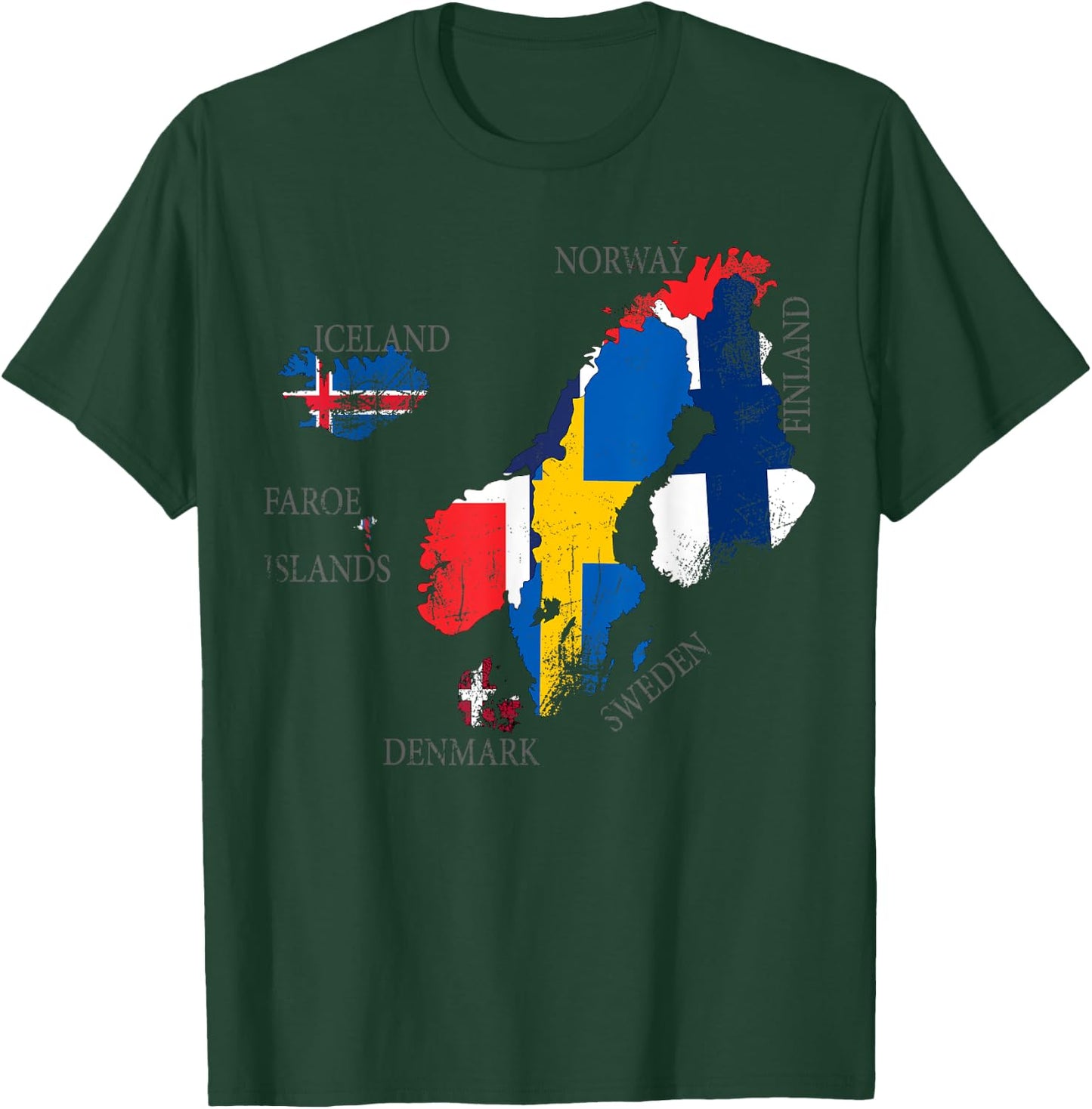 Vintage Scandinavia flag , Maps of Nordic countries T-Shirt - T-Shirt | Forest