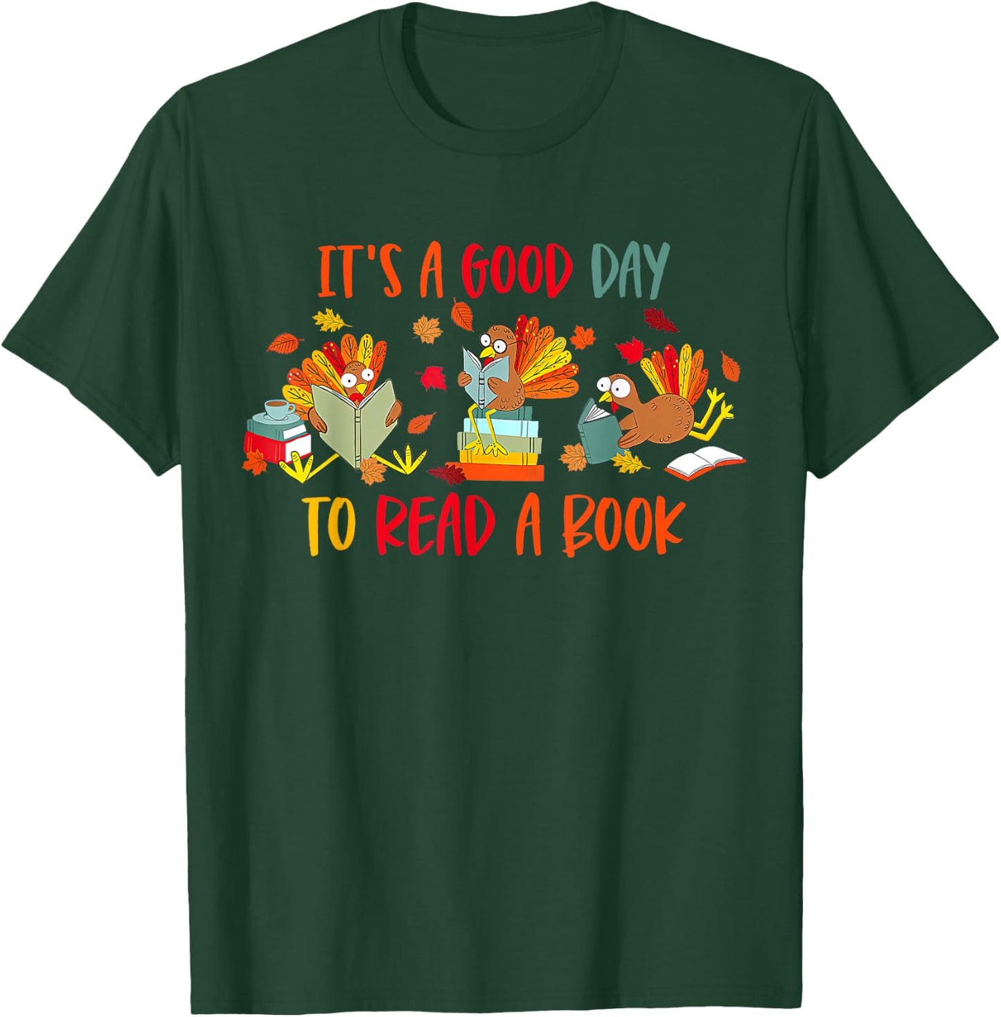 Funny Turkey Reading Book Librarian Bookworm Thanksgiving T-Shirt - T-Shirt | Forest