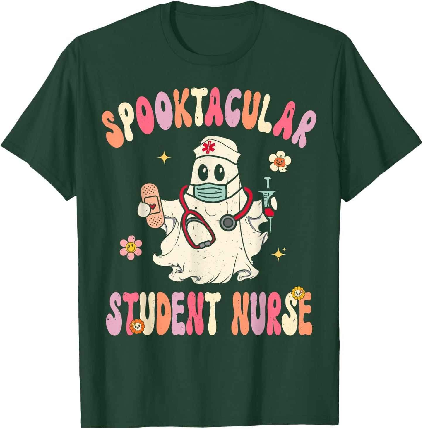 Spooktacular Student Nurse Retro Halloween Ghost Nursing T-Shirt - T-Shirt | Forest