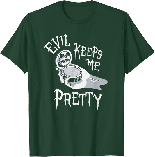 Evil Keeps Me Pretty Cosmetic Makeup Compact Skeleton Skull T-Shirt - T-Shirt | Forest