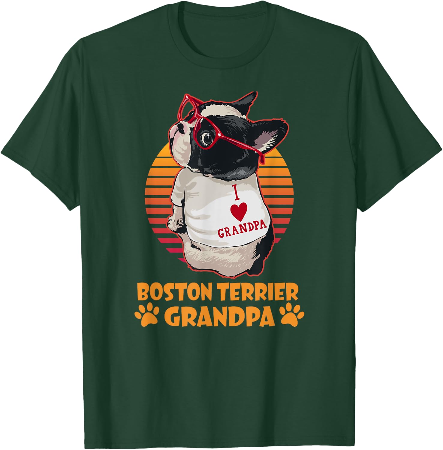 Vintage Boston Terrier Grandpa Wear Glasses Dog Lover T-Shirt - T-Shirt | Forest