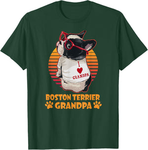 Vintage Boston Terrier Grandpa Wear Glasses Dog Lover T-Shirt - T-Shirt | Forest