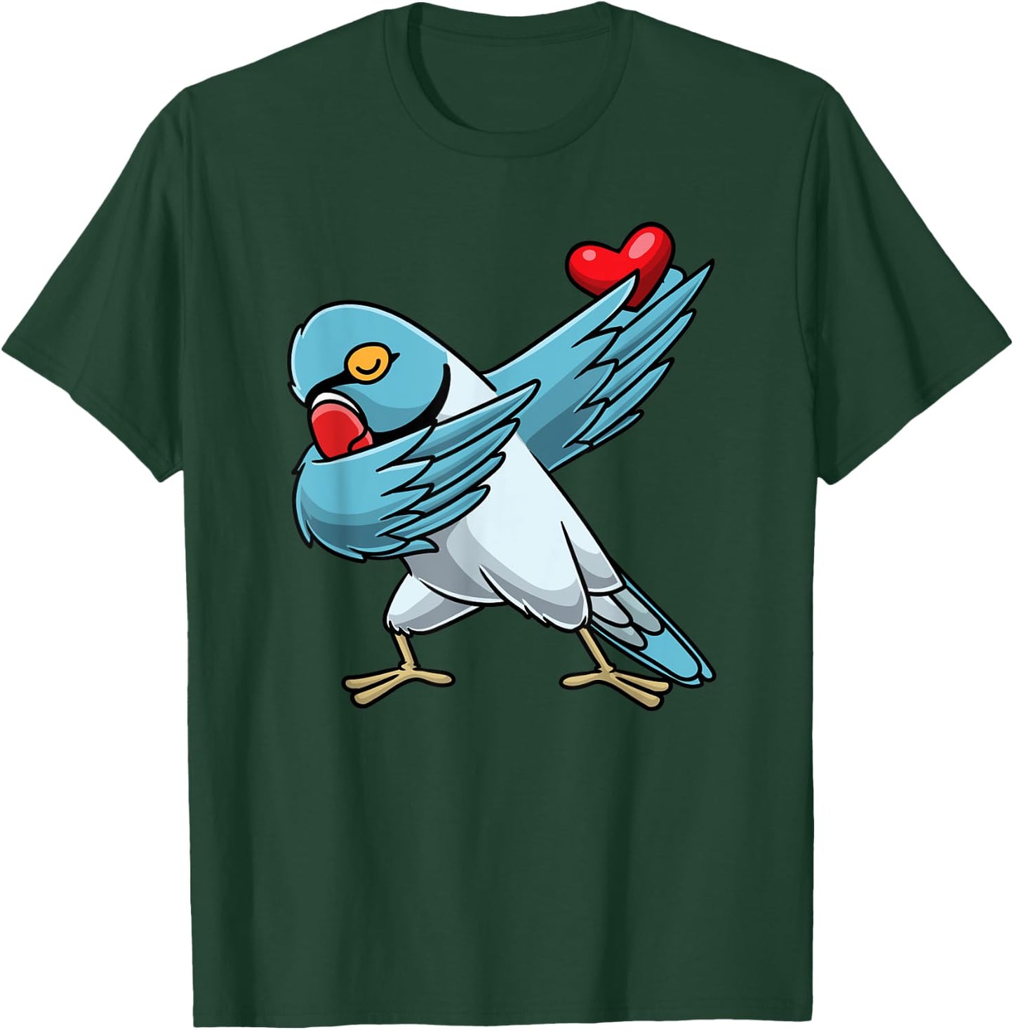 Blue Indian Ringneck Dabbing Parrot Bird With Heart T-Shirt - T-Shirt | Forest