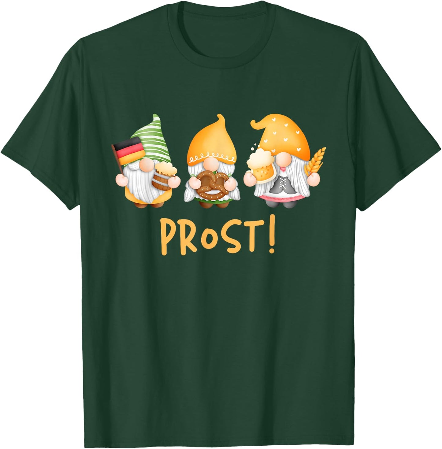 Fun Gnomes Oktoberfest Prost Beer Pretzel German Flag T-Shirt - T-Shirt | Forest