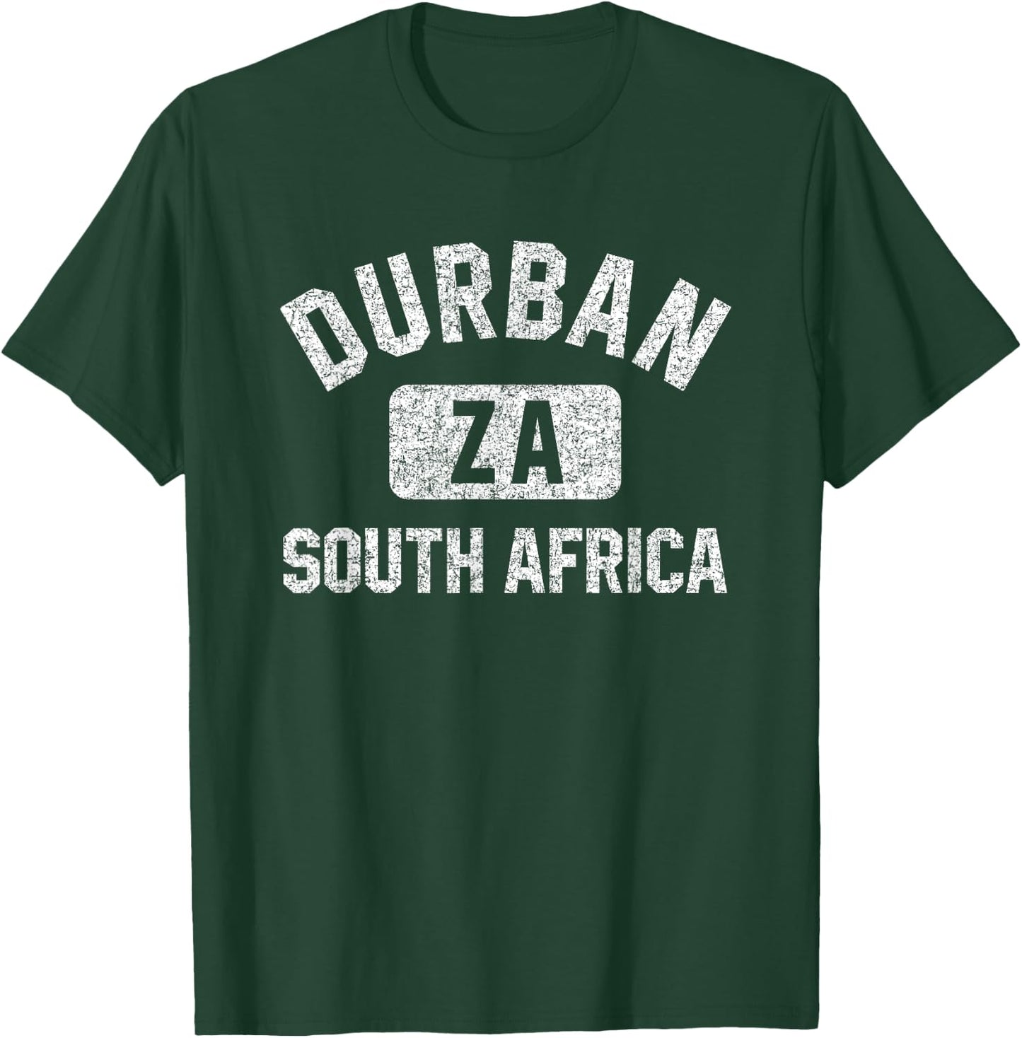 Durban South Africa Gym Style Distressed White Print T-Shirt - T-Shirt | Forest