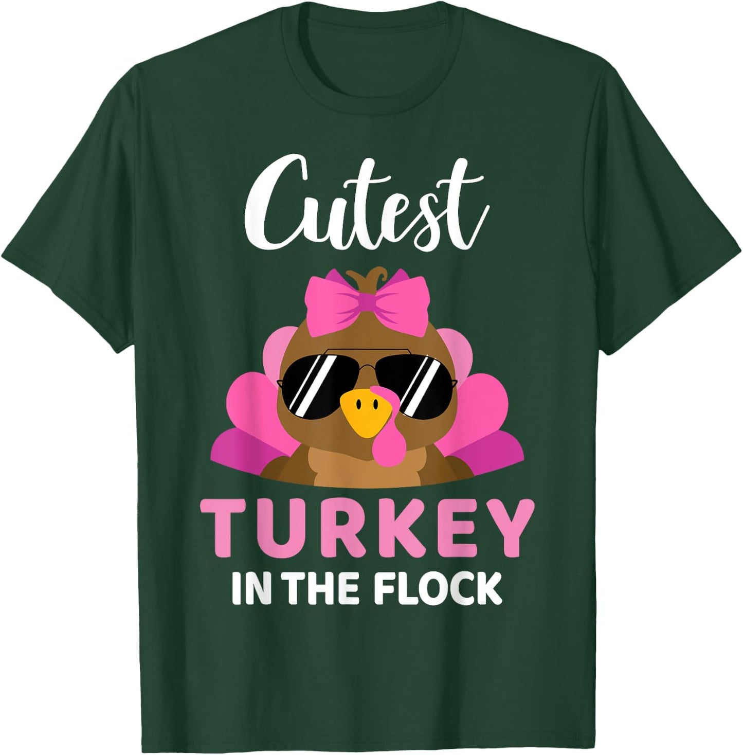 Cutest turkey in the flock girls kids toddler thanksgiving T-Shirt - T-Shirt | Forest