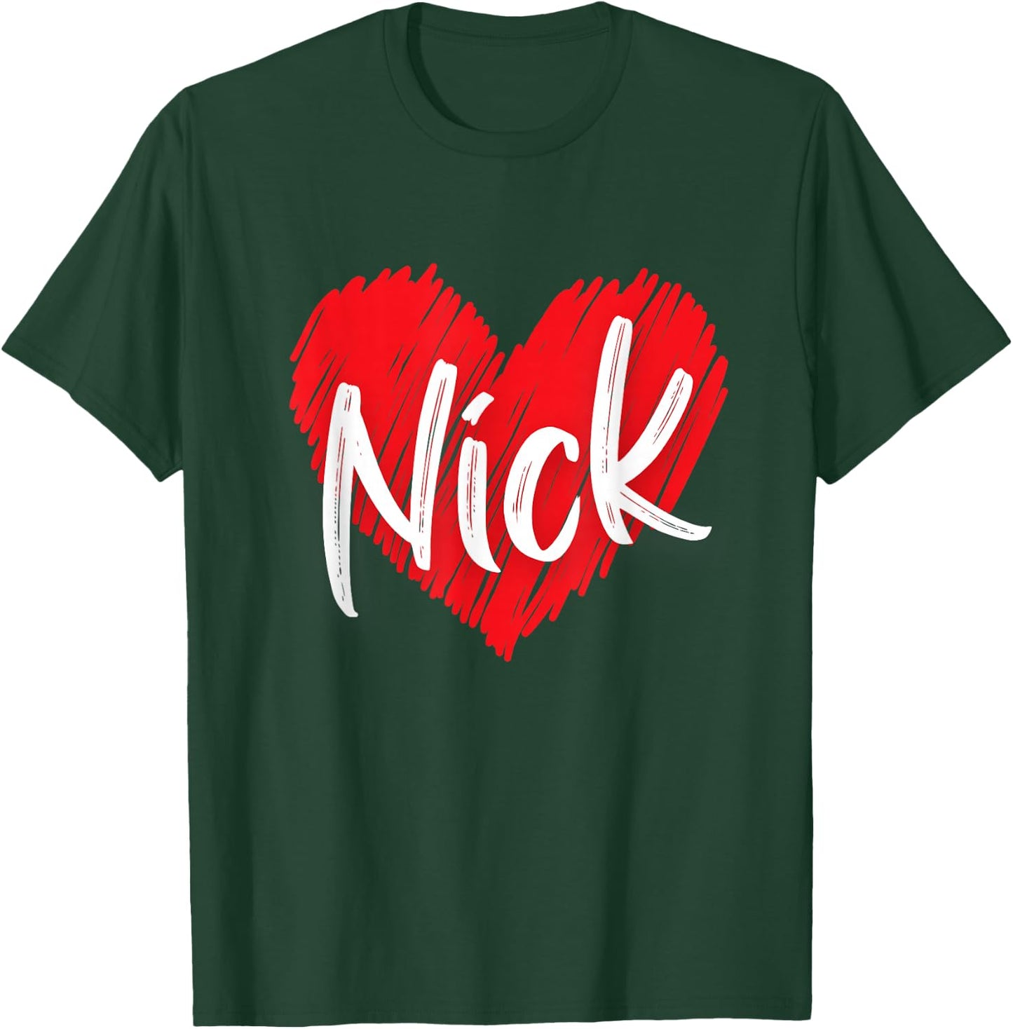 First Names Apparel I Love Nick Heart Personalized Name Nick -Adults Black Short Sleeve T-Shirt - T-Shirt | Forest