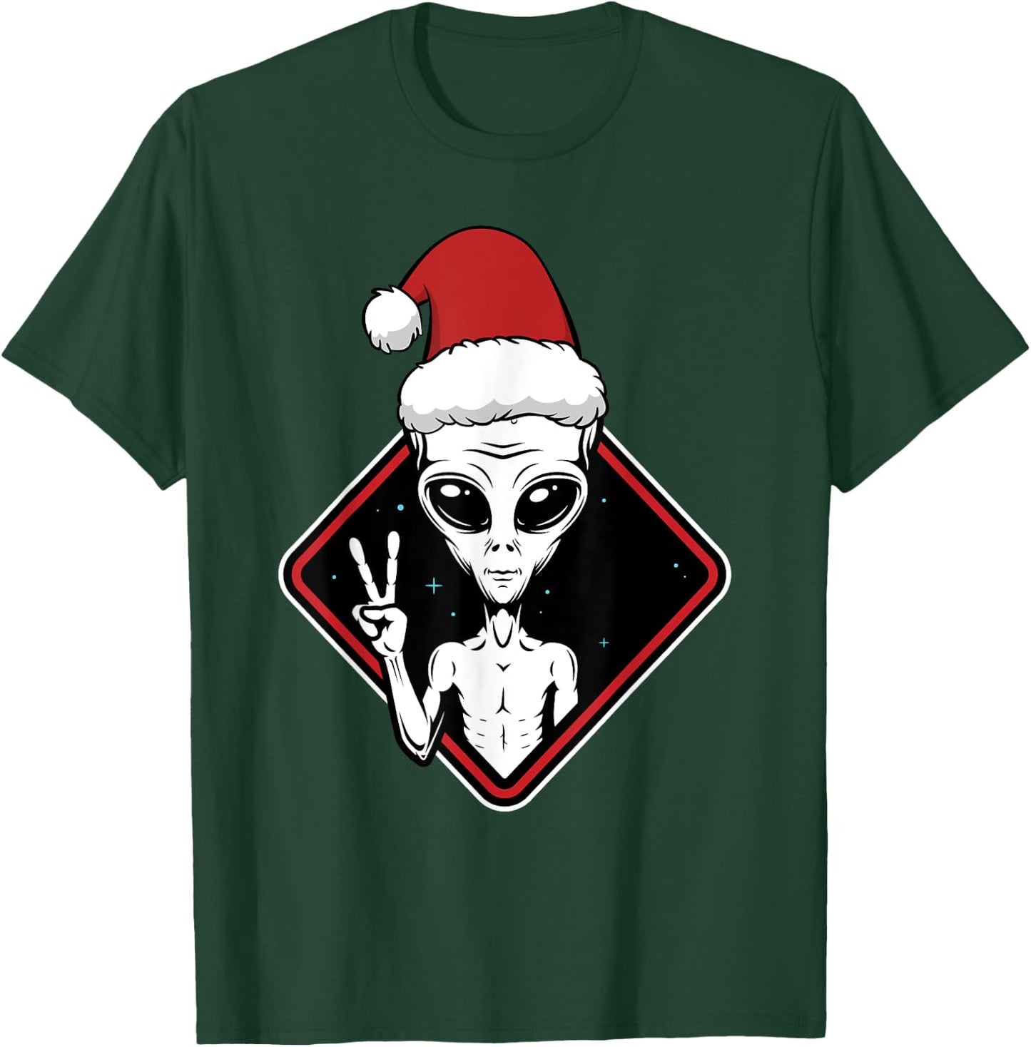 Alien Peace Santa Hat Christmas Pajama Funny X-Mas UFO T-Shirt - T-Shirt | Forest