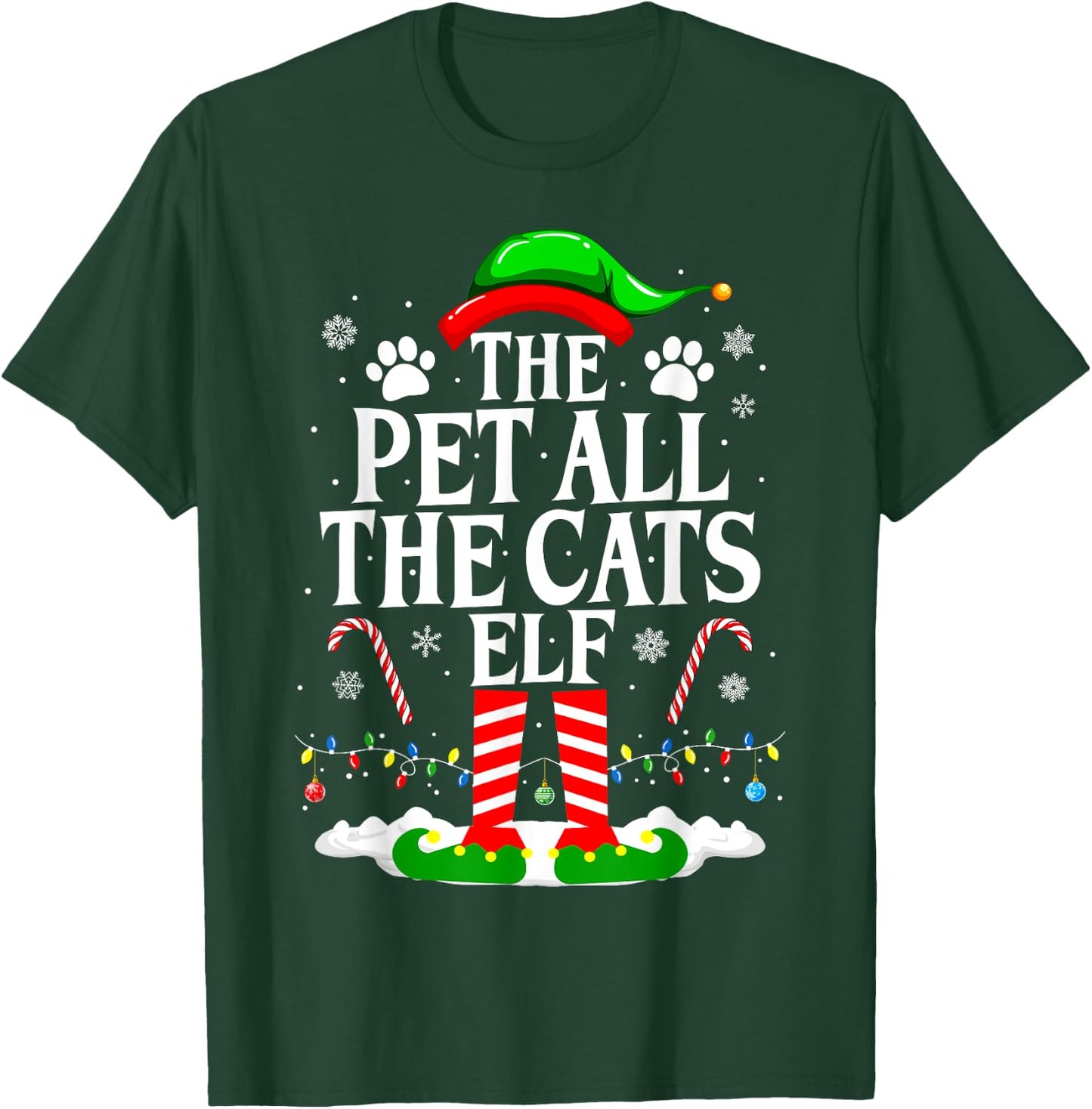 The Pet All The Cats Elf Xmas Funny Cat lover Christmas T-Shirt - T-Shirt | Forest