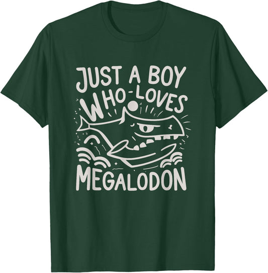 Just A Boy Who Loves Megalodon Shark Lover Graphic T-Shirt - T-Shirt | Forest