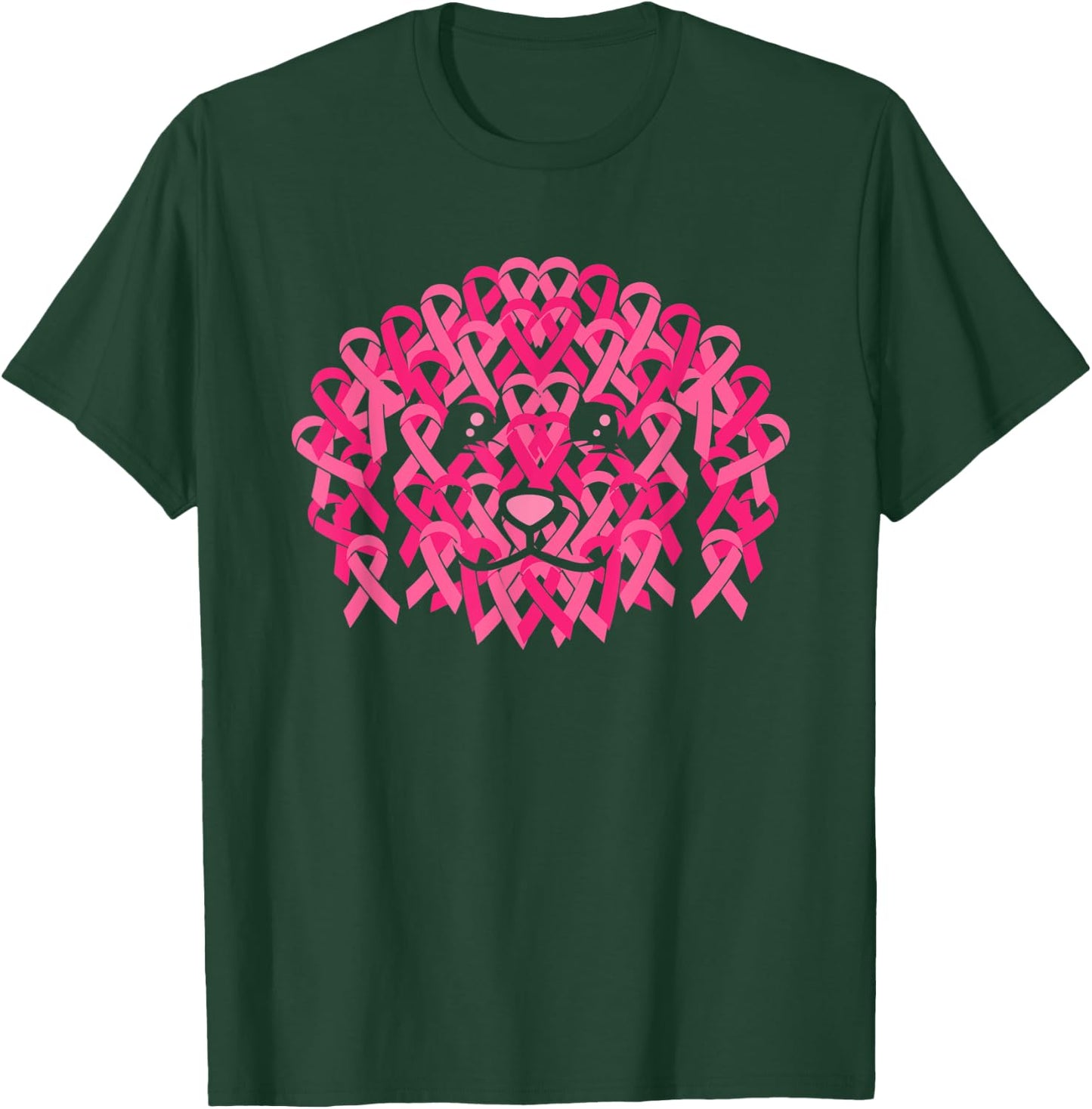 Pink Ribbon Dog Face Inspirational Breast Cancer Awareness T-Shirt - T-Shirt | Forest