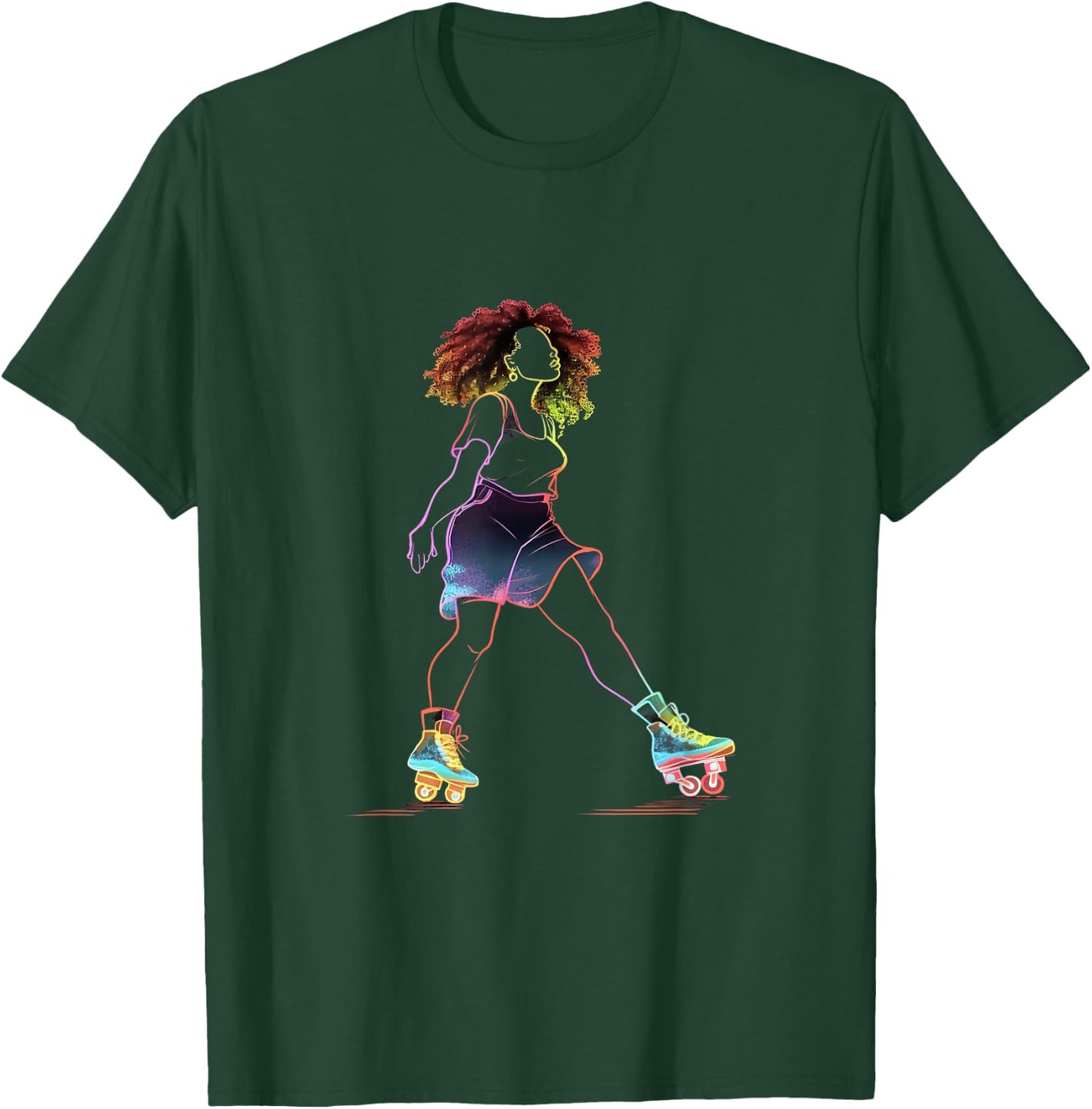Roller Skating Afro Woman Roller Skates African American T-Shirt - T-Shirt | Forest