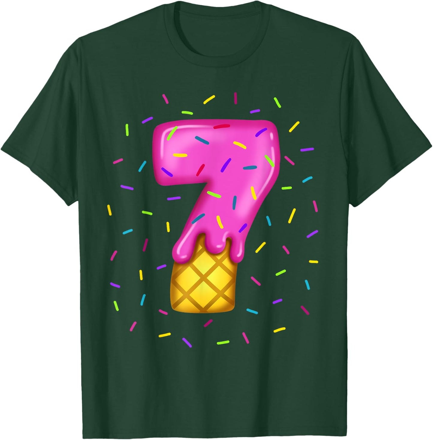 Pink Melting Ice cream Number 7 th birthday sweets sprinkles T-Shirt - T-Shirt | Forest