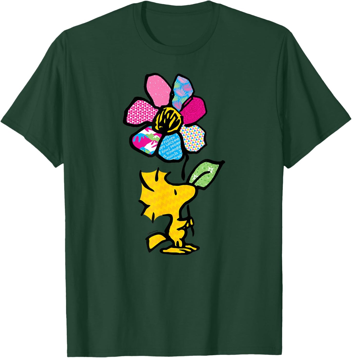 Peanuts - Woodstock with Flower and Pattern T-Shirt - T-Shirt | Forest