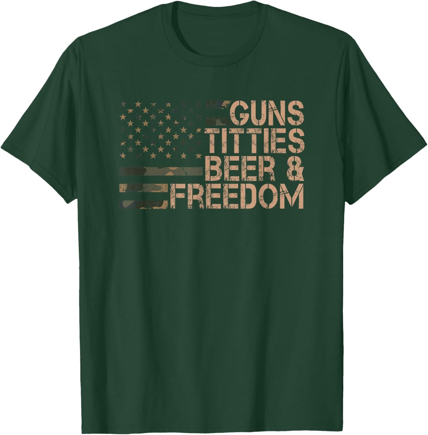 Guns Titties Beer & Freedom - Funny Drinking USA Flag T-Shirt - T-Shirt | Forest