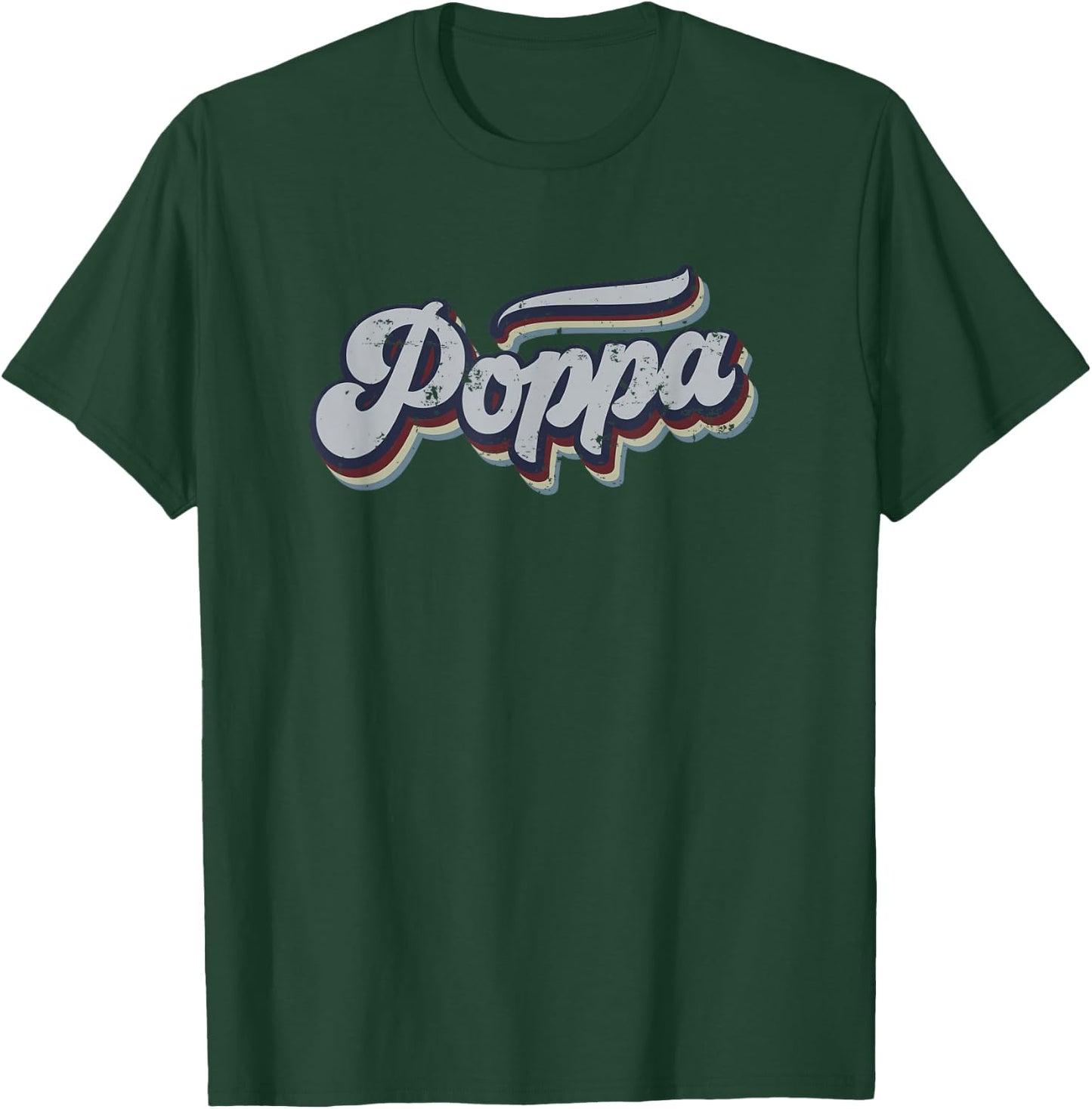Poppa Retro Vintage Distressed Rainbow Gift T-Shirt - T-Shirt | Forest