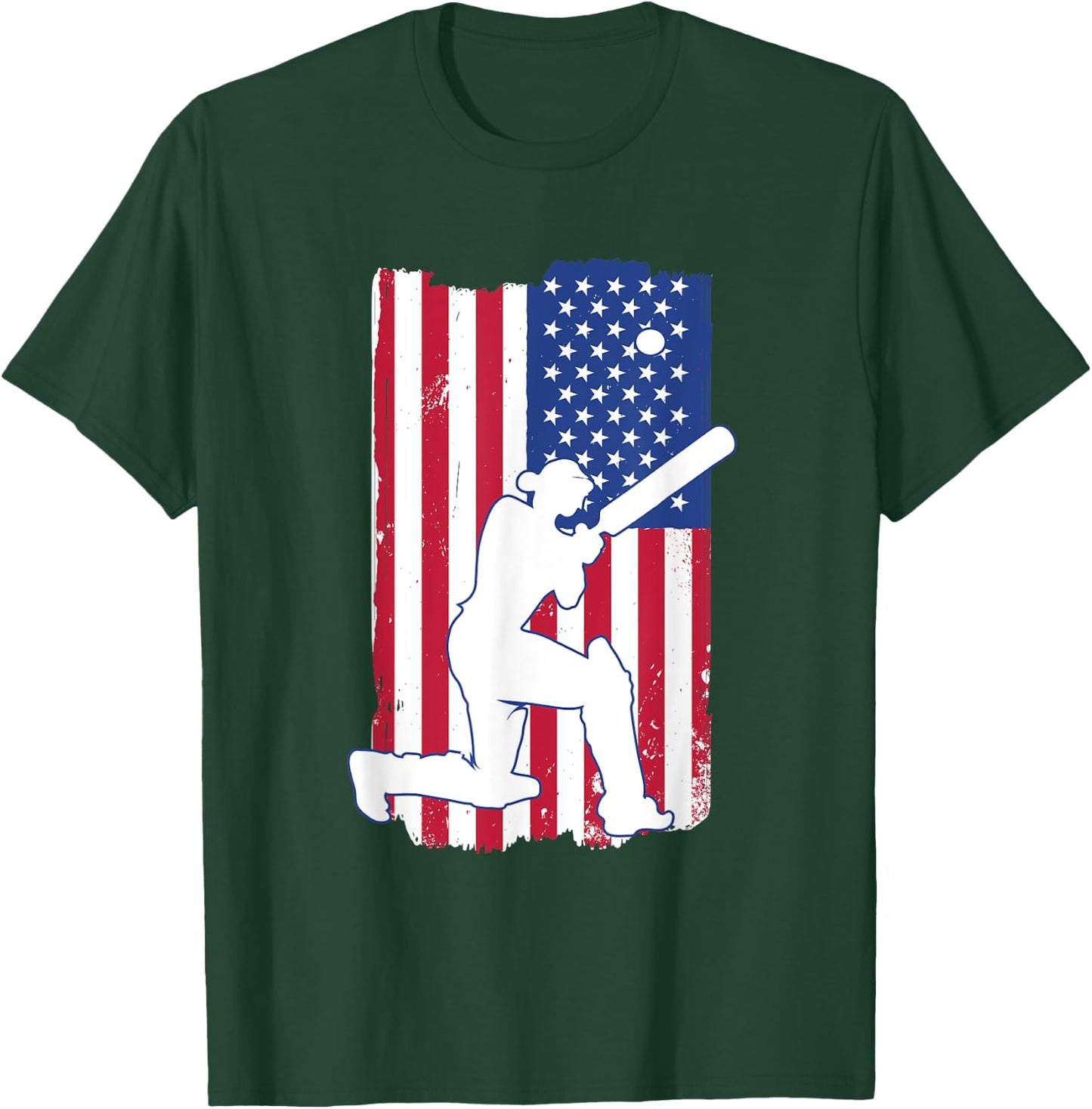 Cricket Player Cricket USA Team Coach American Flag T-Shirt - T-Shirt | Forest