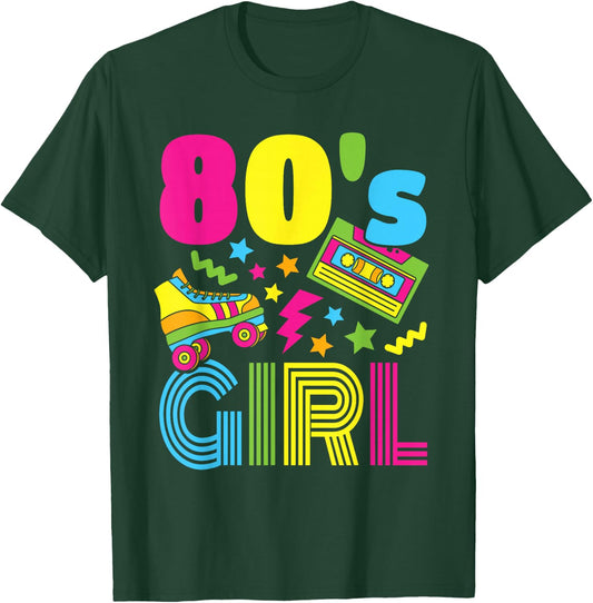 80s Girl 1980s Theme Party 80s Costume Outfit Women Girls T-Shirt - T-Shirt | Forest