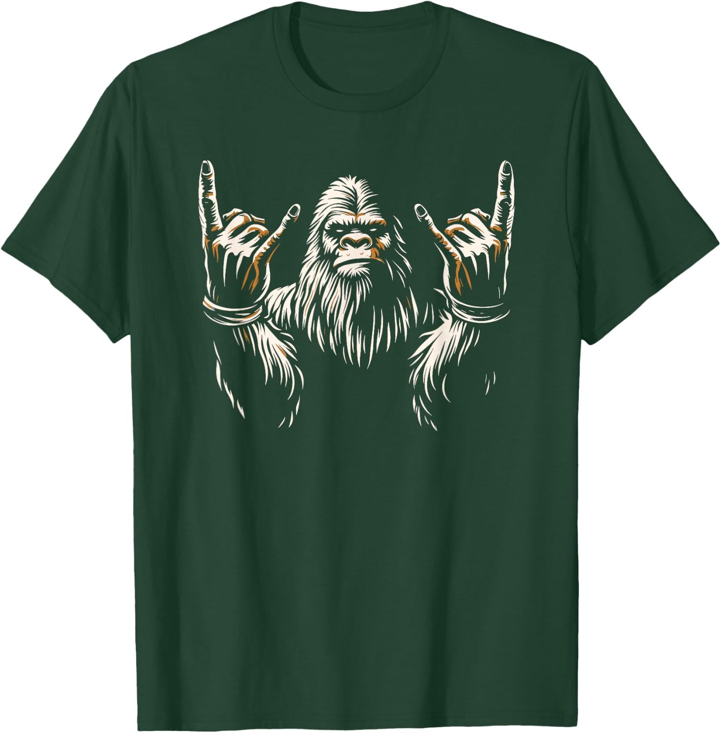 Bigfoot Rock On Sasquatch Rock and Roll Funny Rocker Graphic T-Shirt - T-Shirt | Forest