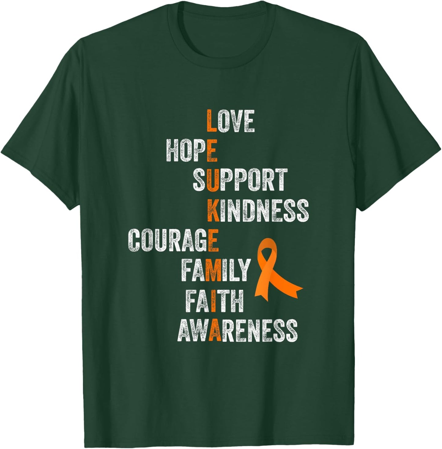 Orange Ribbon Sign Retro Vintage Aml Leukemia Awareness T-Shirt - T-Shirt | Forest