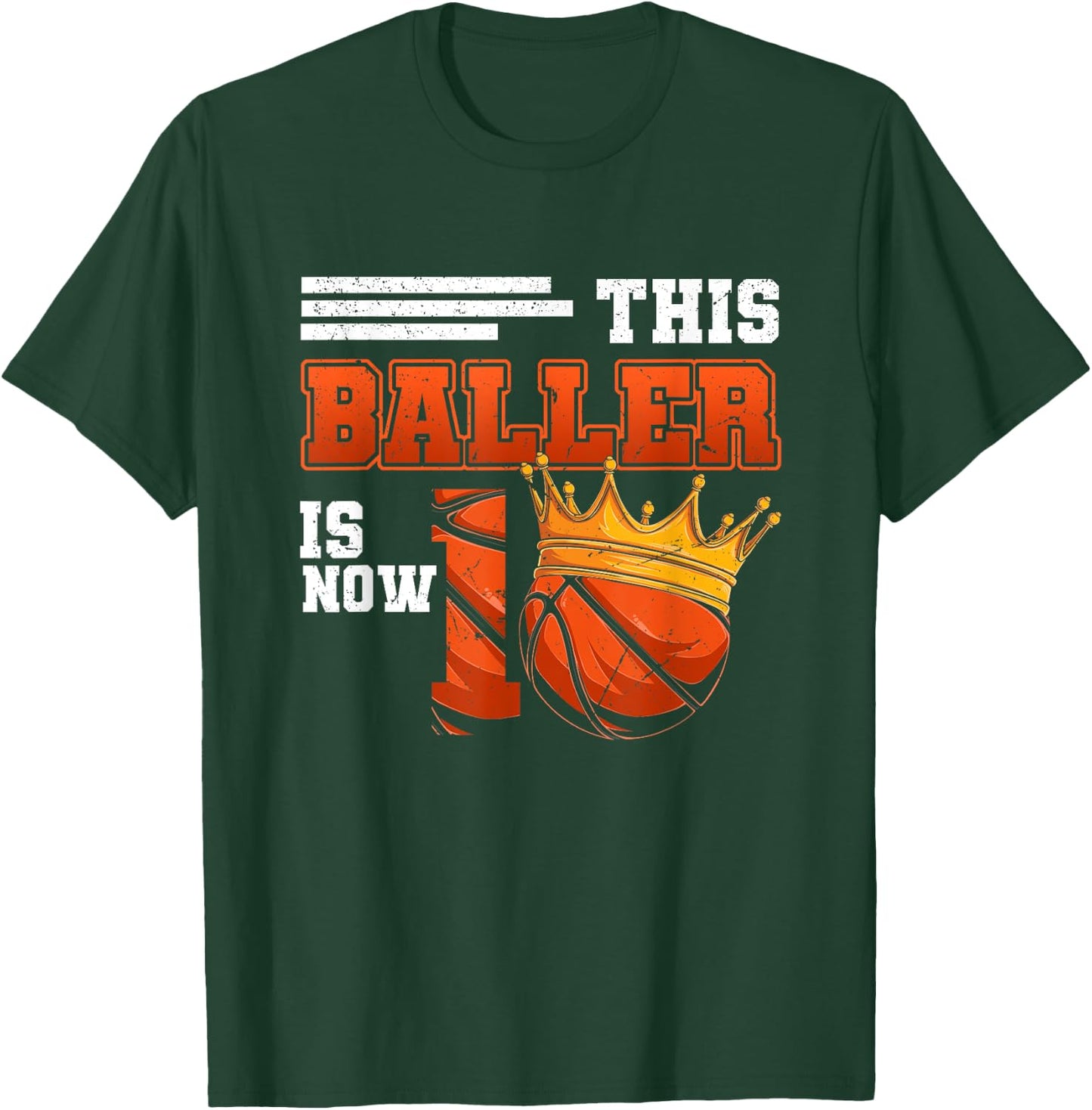 This Baller Is Now 10 Basketball 10th Birthday Crown Ball T-Shirt - T-Shirt | Forest