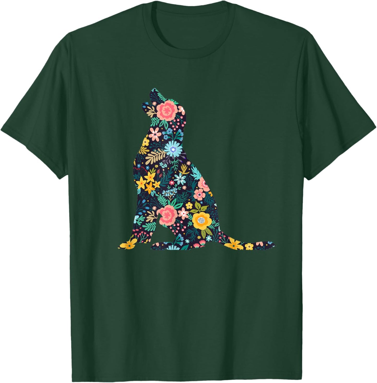 Labrador Retriever Floral Dog Silhouette Graphic T-Shirt - T-Shirt | Forest