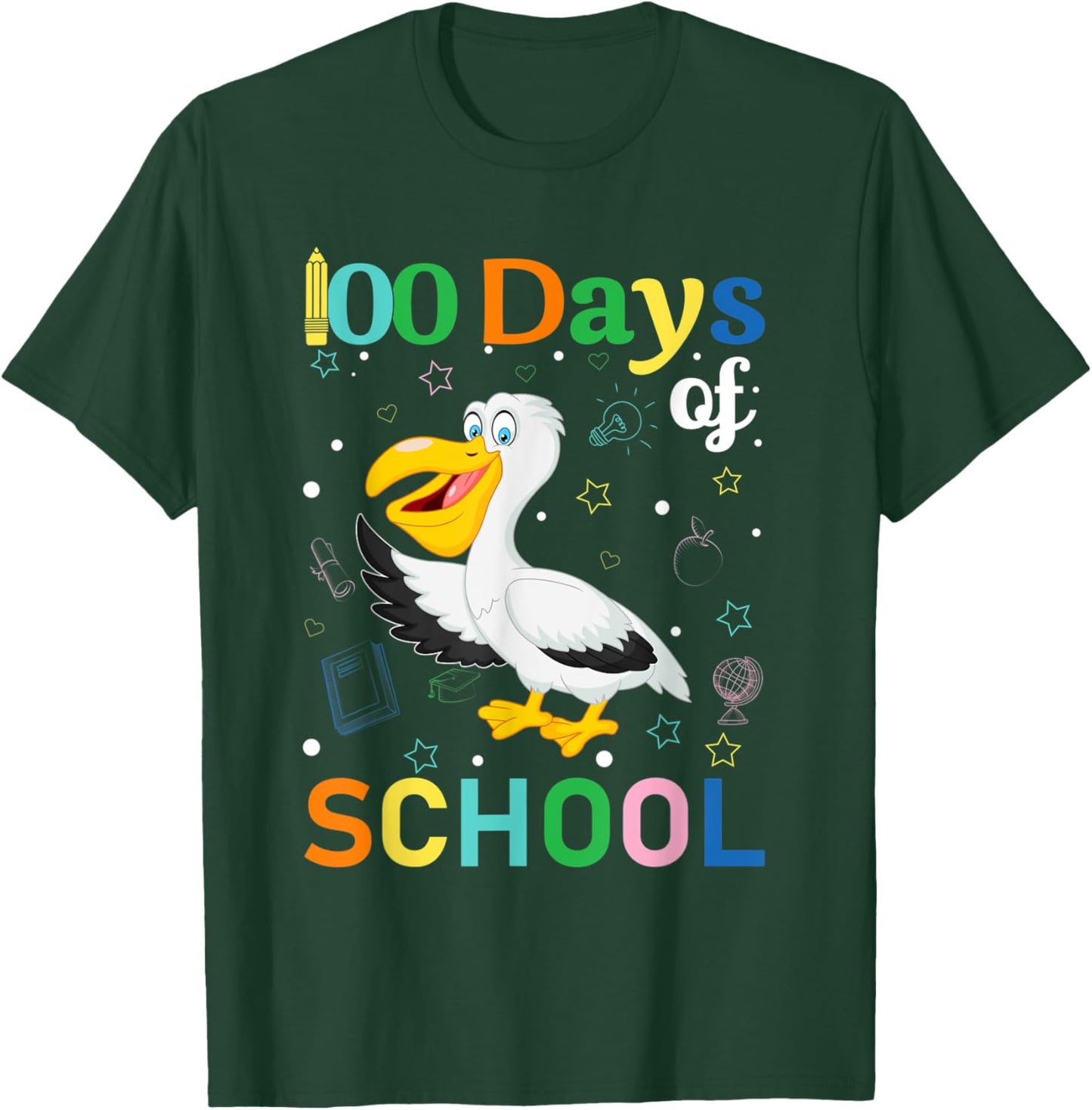 Cute Pelican Lovers Teacher Student 100th Day of School T-Shirt - T-Shirt | Forest