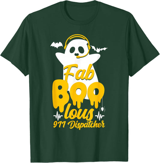 911 Dispatcher Thin Gold Yellow Line Halloween Costume Ghost T-Shirt - T-Shirt | Forest