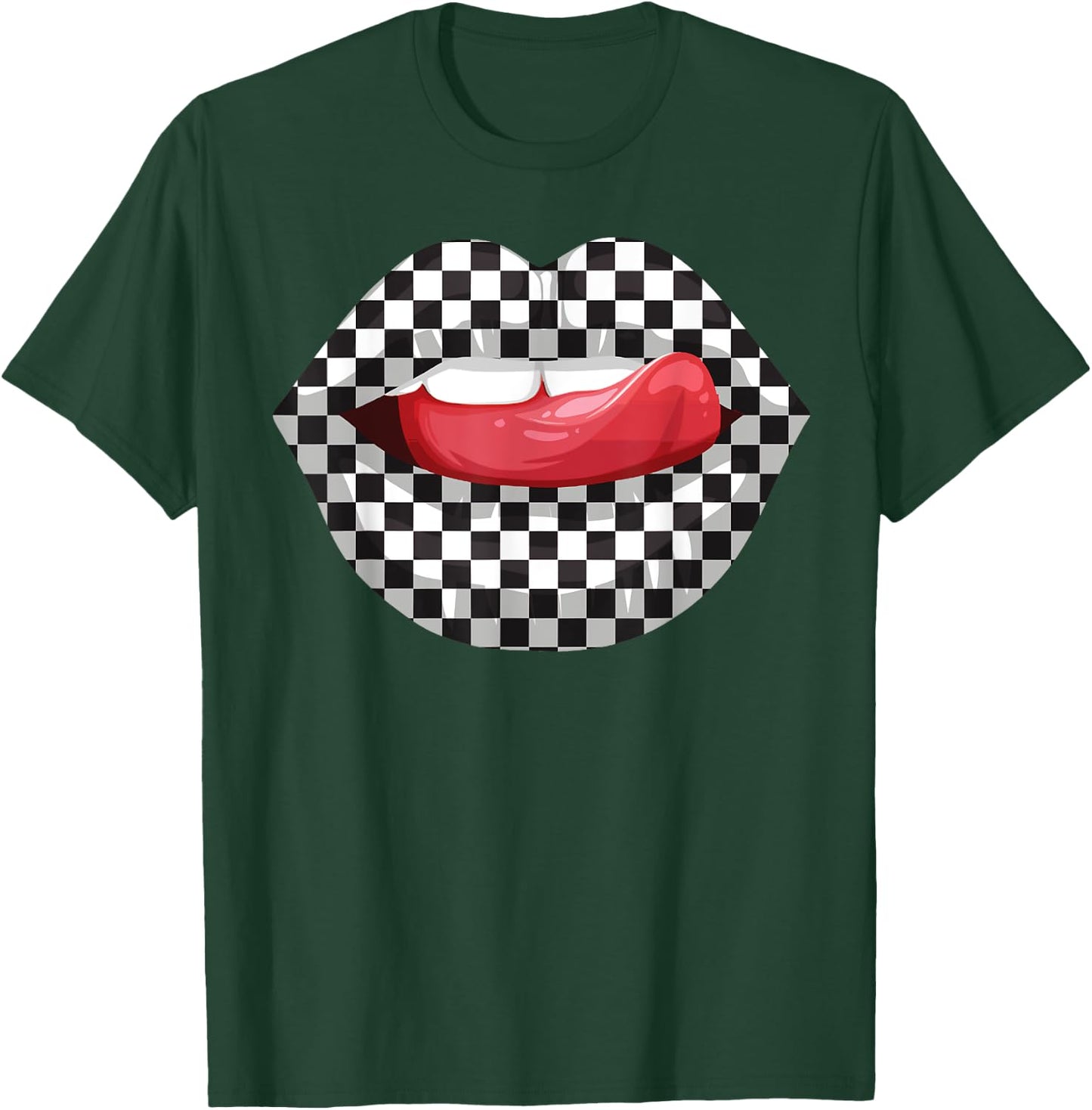 Cute Checkered Art Women Checkerboard Checkered Lips T-Shirt - T-Shirt | Forest